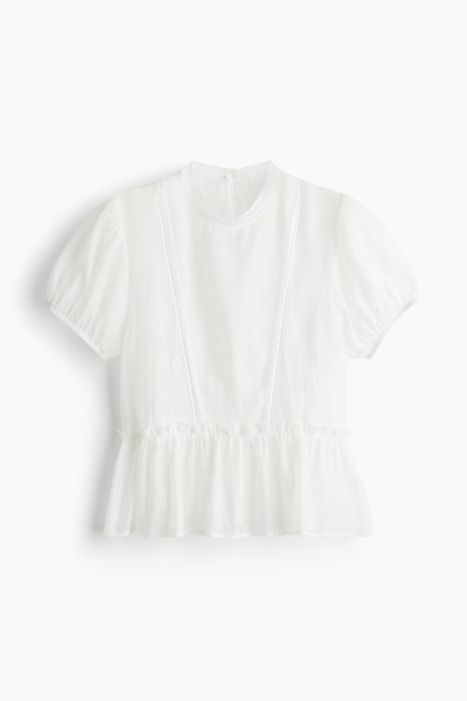Blouse péplum avec dentelle - White/Light yellow - 1