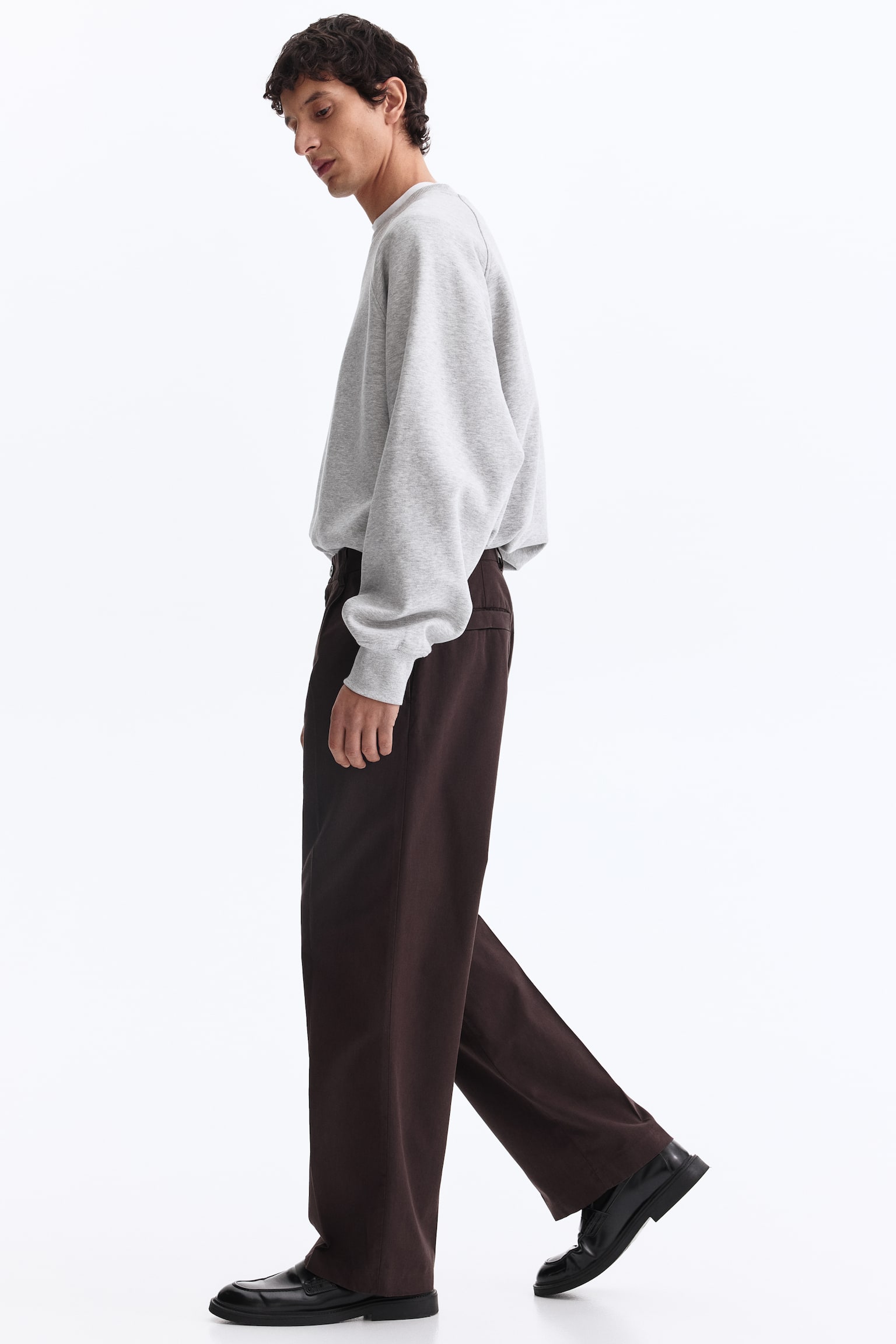 Relaxed Fit Cotton and lyocell tailored trousers - Dark brown/Black - 5