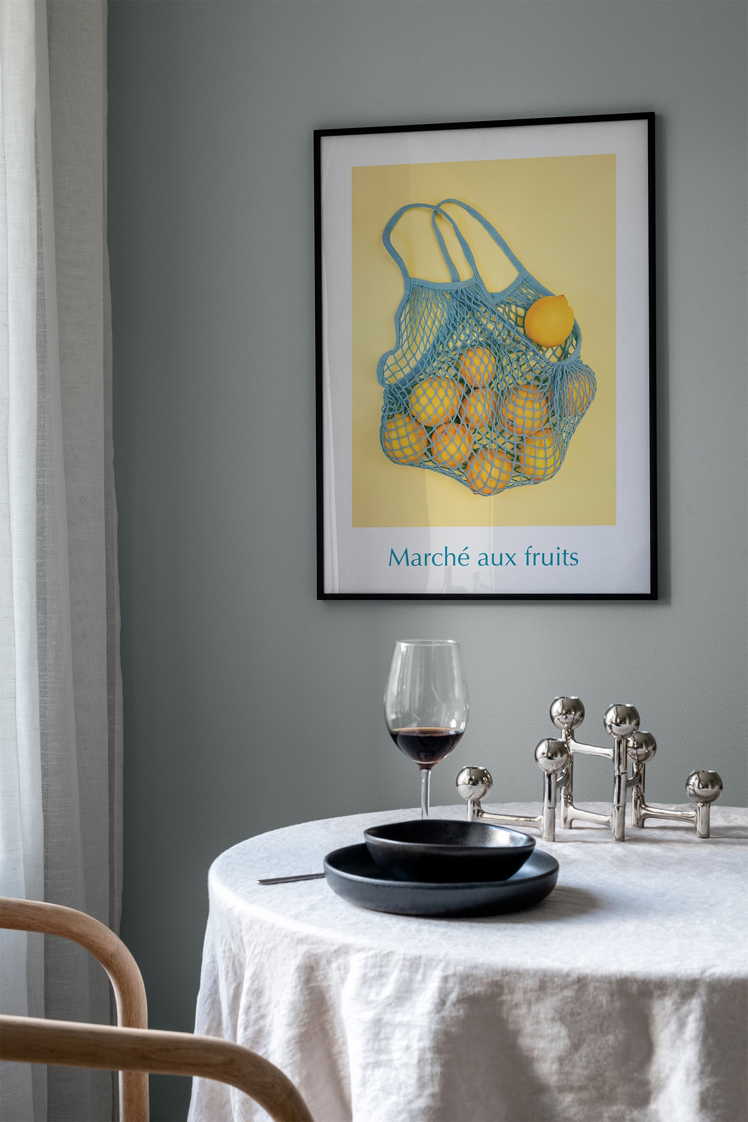 Lemons In A Net Bag Poster-Blå/gul