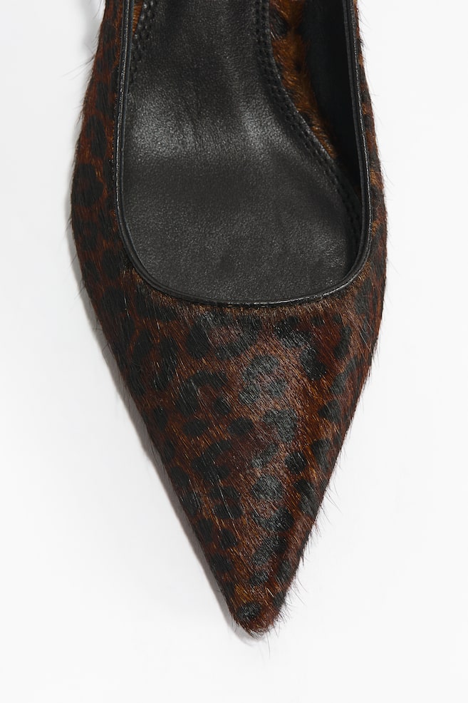 Kitten-heeled leather slingbacks - Dark brown/Faux leopard - 1