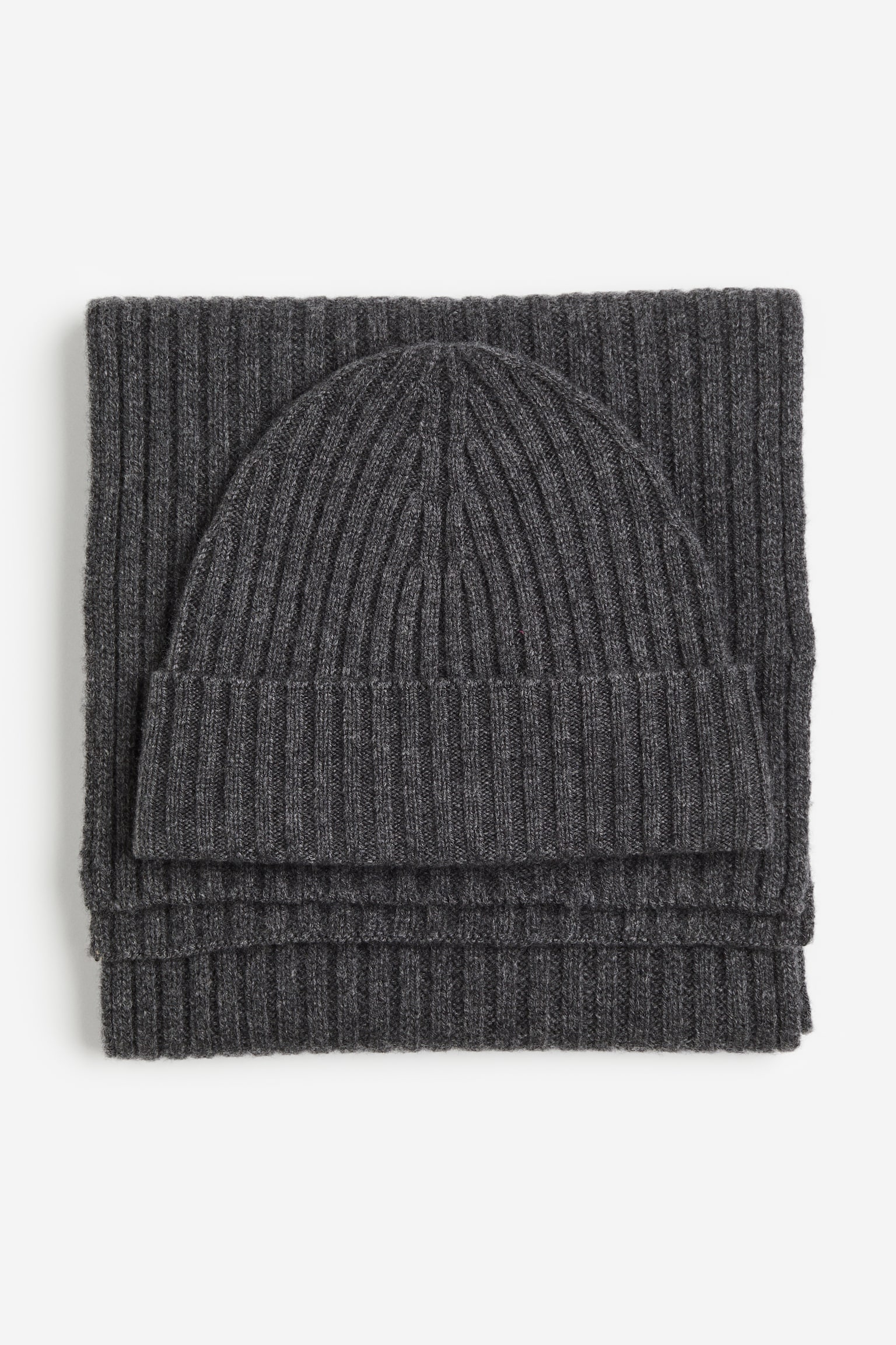 Wool Beanie & Scarf Set - Dark grey marle/Dark blue - 1