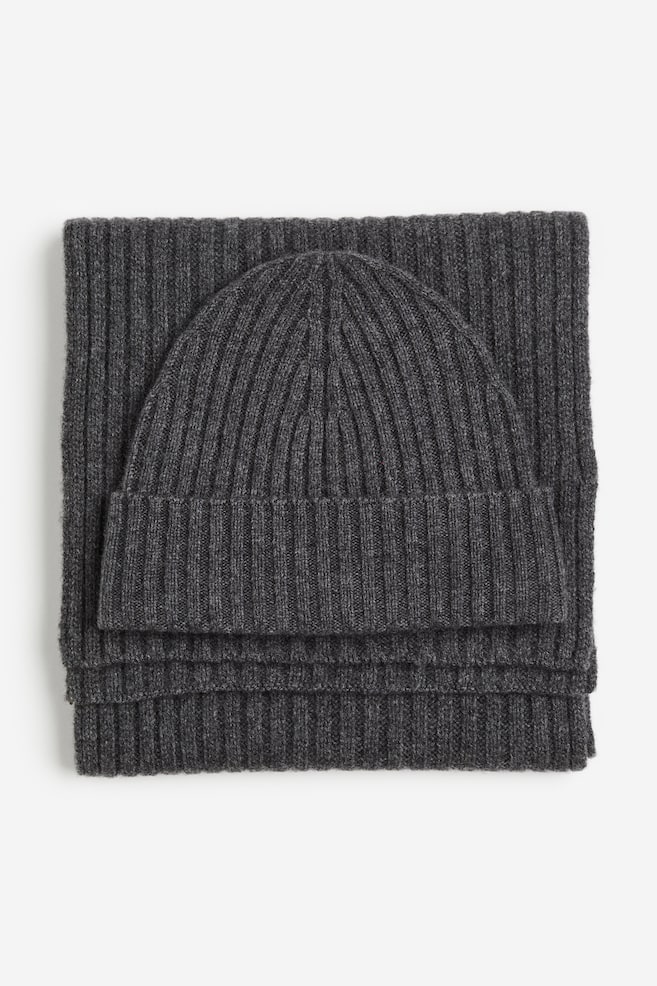 Wool hat and scarf set - Dark grey marl - 2
