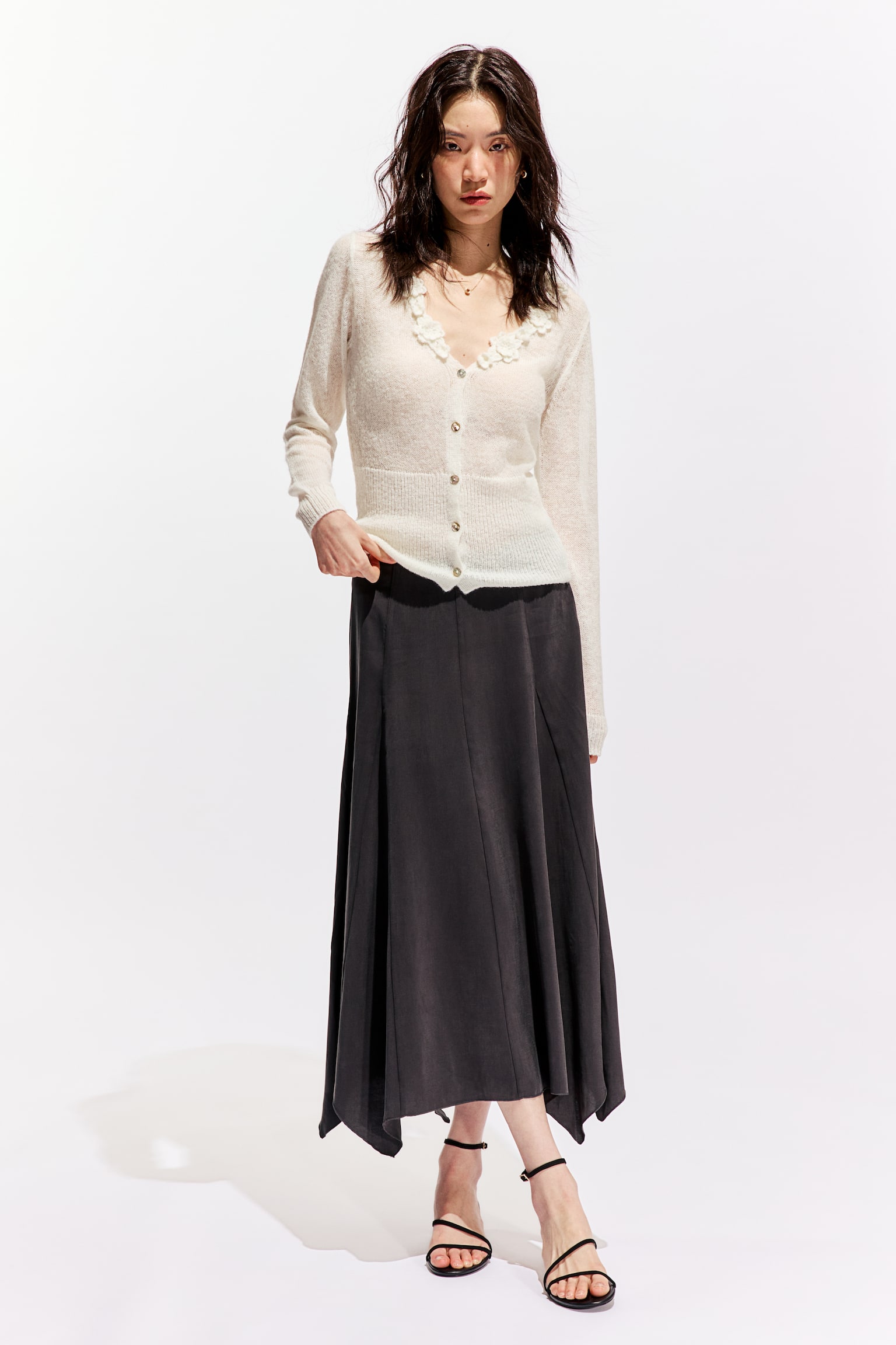 아플리케 가디건 - 화이트 - 5