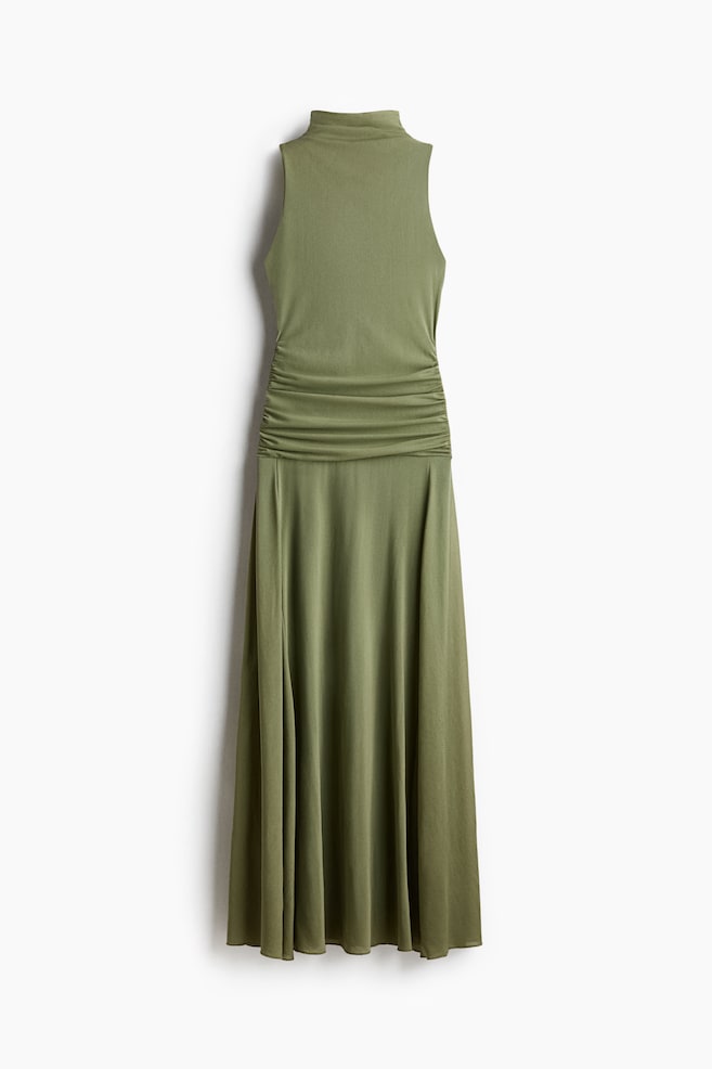 Gathered mesh dress - Khaki green/Beige - 1