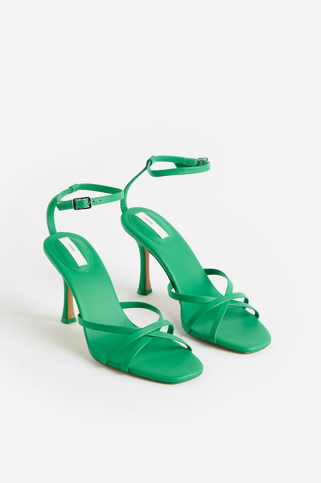 Højhælede sandaler i læder - Grøn/Sort - 4
