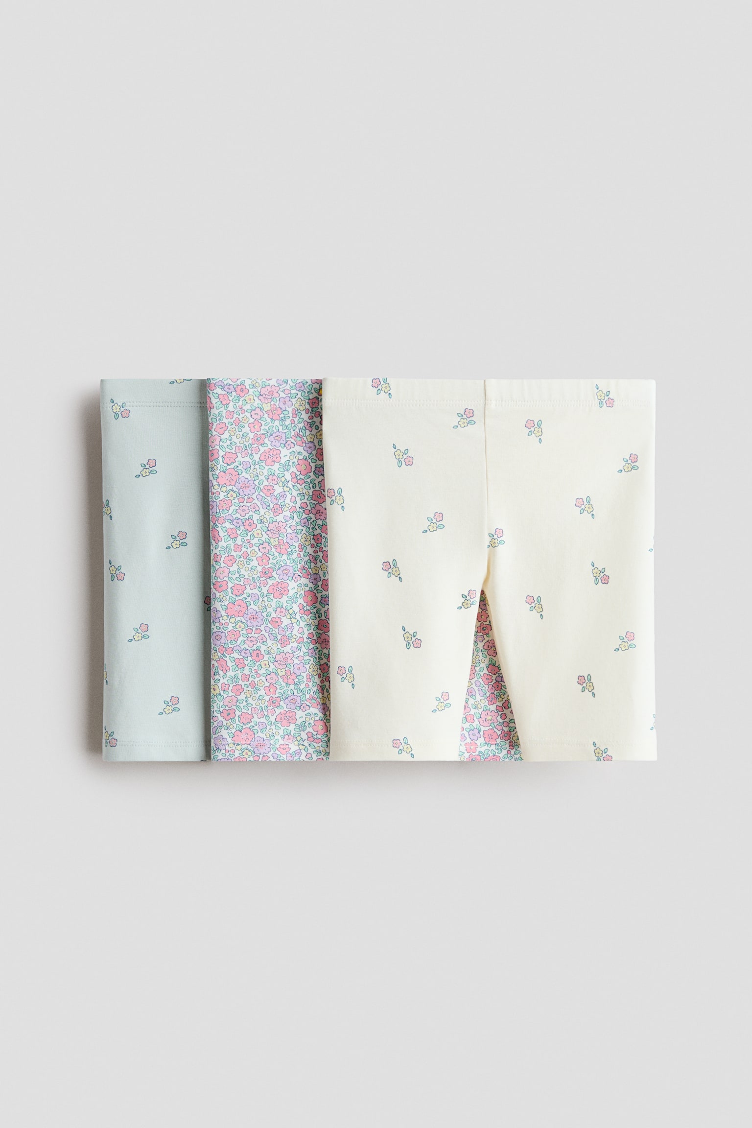 Set van 3 katoenen fietsshorts - Roomwit/bloemen/Beige/luipaarddessin/Lichtblauw/bloemen