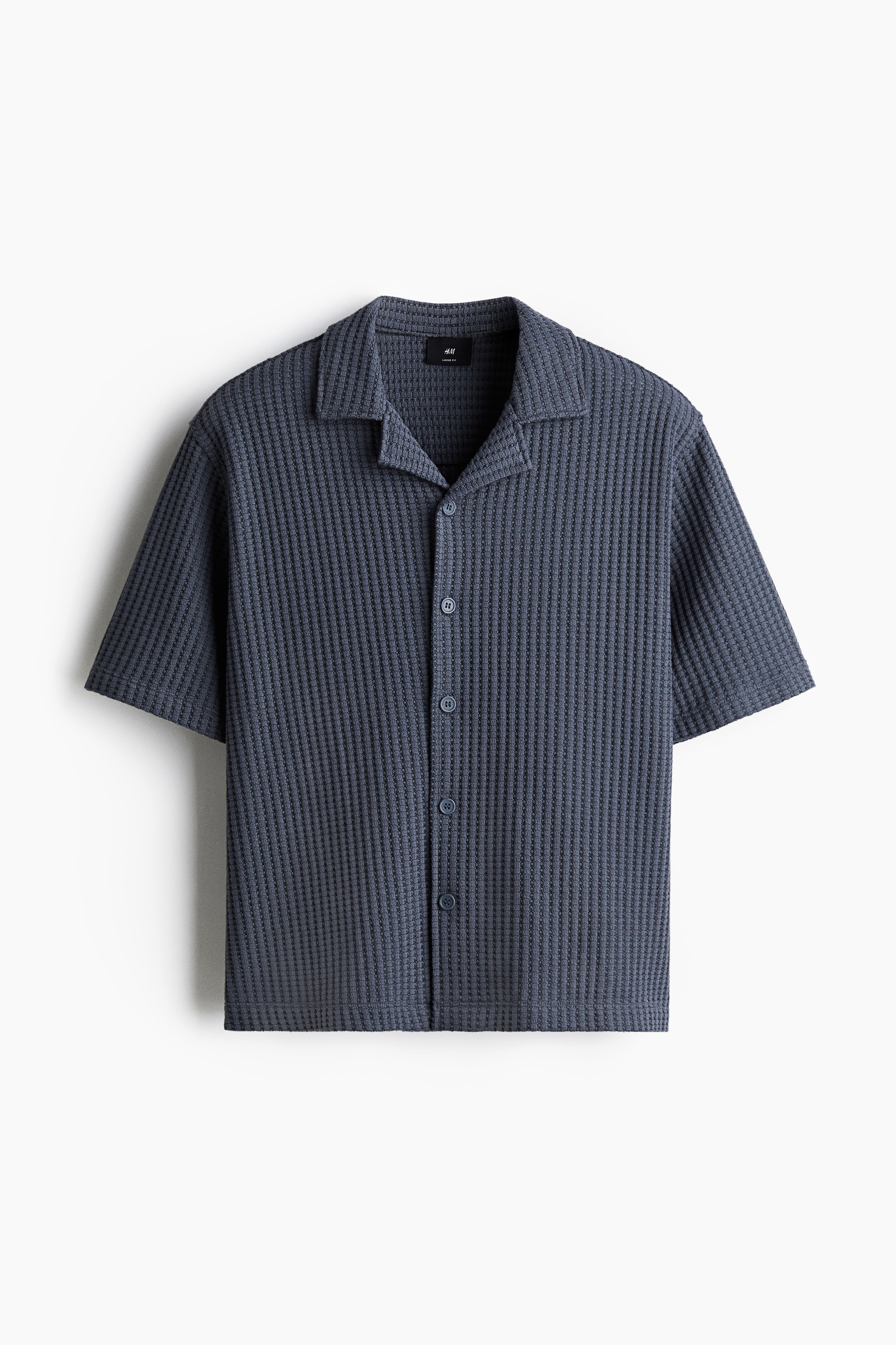 Loose Fit Waffled resort shirt - Navy blue/Khaki green