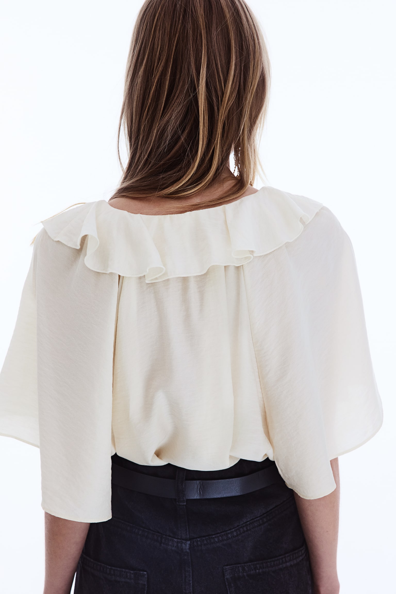 Flounce Trim Blouse - Cream - 6