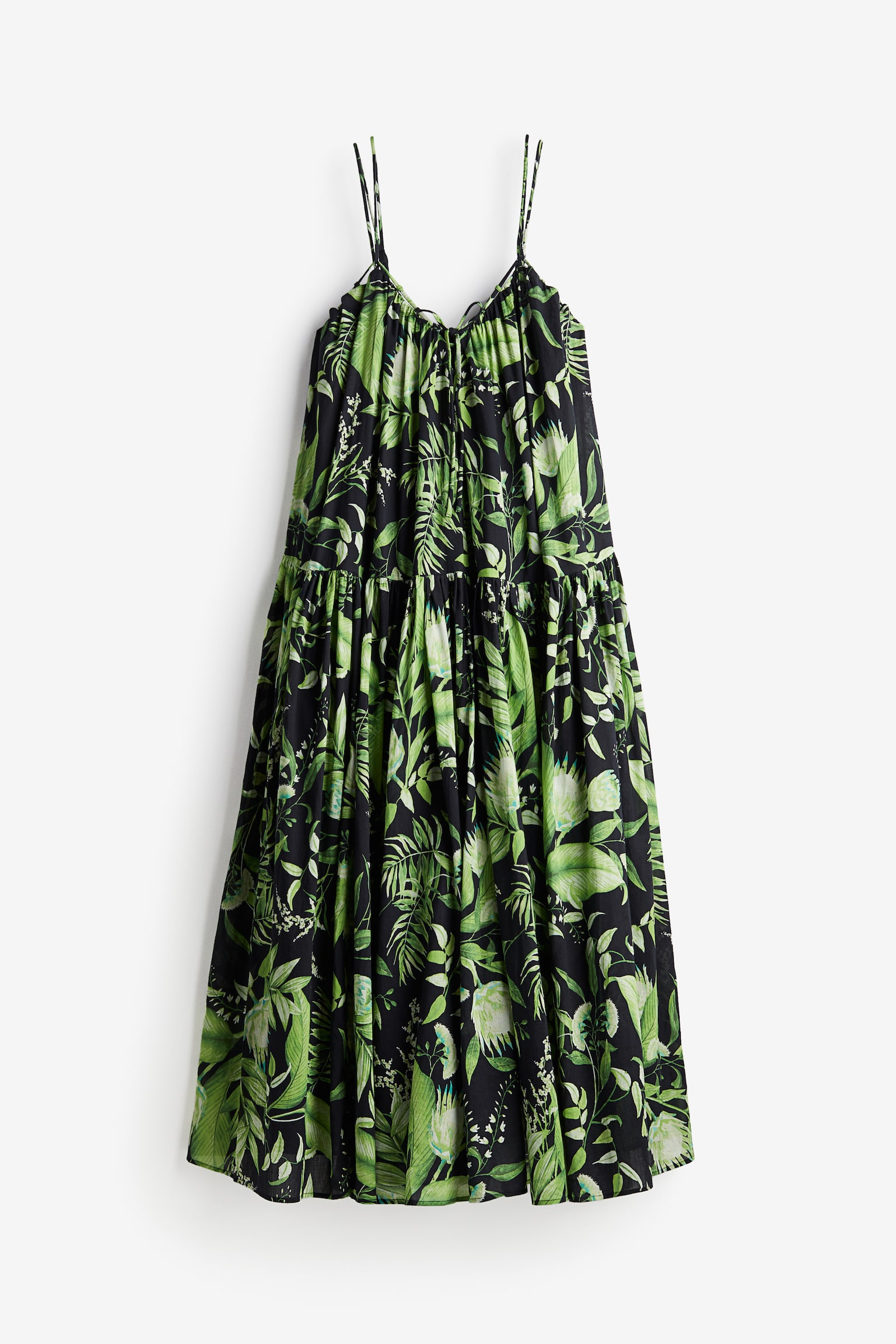 A-line Maxi Dress - Green/Pattern/White - 2