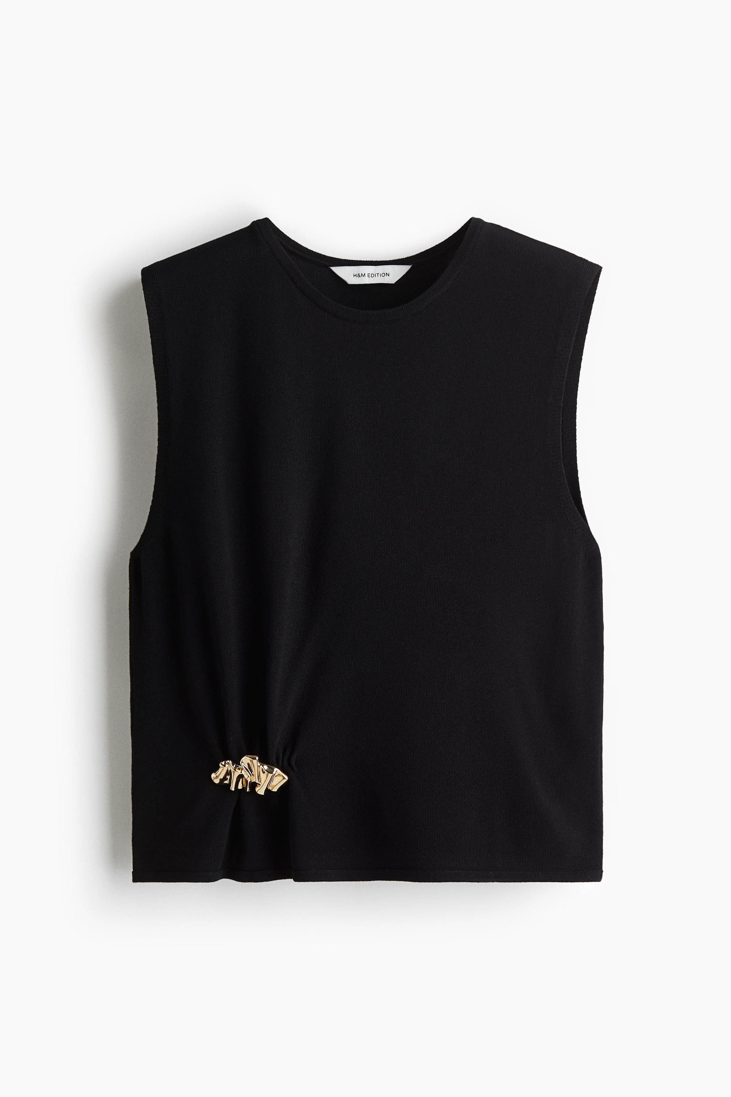 Metal Detaylı İnce Triko Üst - Siyah/Krem