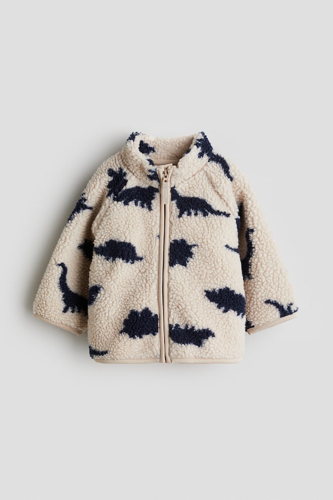 Printed teddy jacket - Light beige/Dinosaurs/Light beige/Hearts/Light beige/Cars/Blue/Checked/Purple/Floral/Light dusty blue/Cherries/Light beige/Hearts/Light beige/Dinosaurs - 1