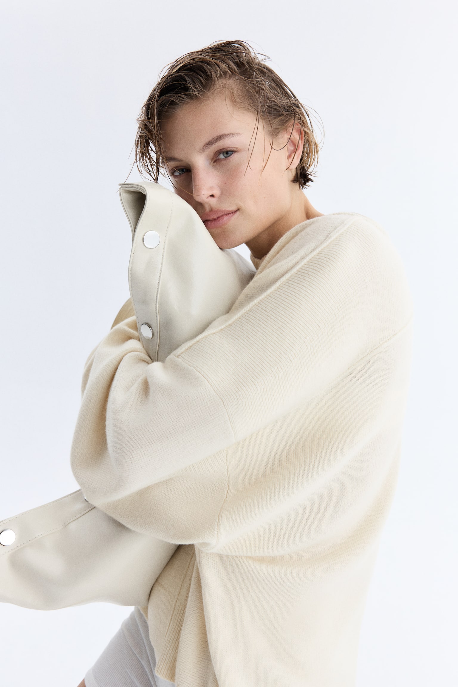 Cashmere-blend jumper - Cream/Navy blue - 1