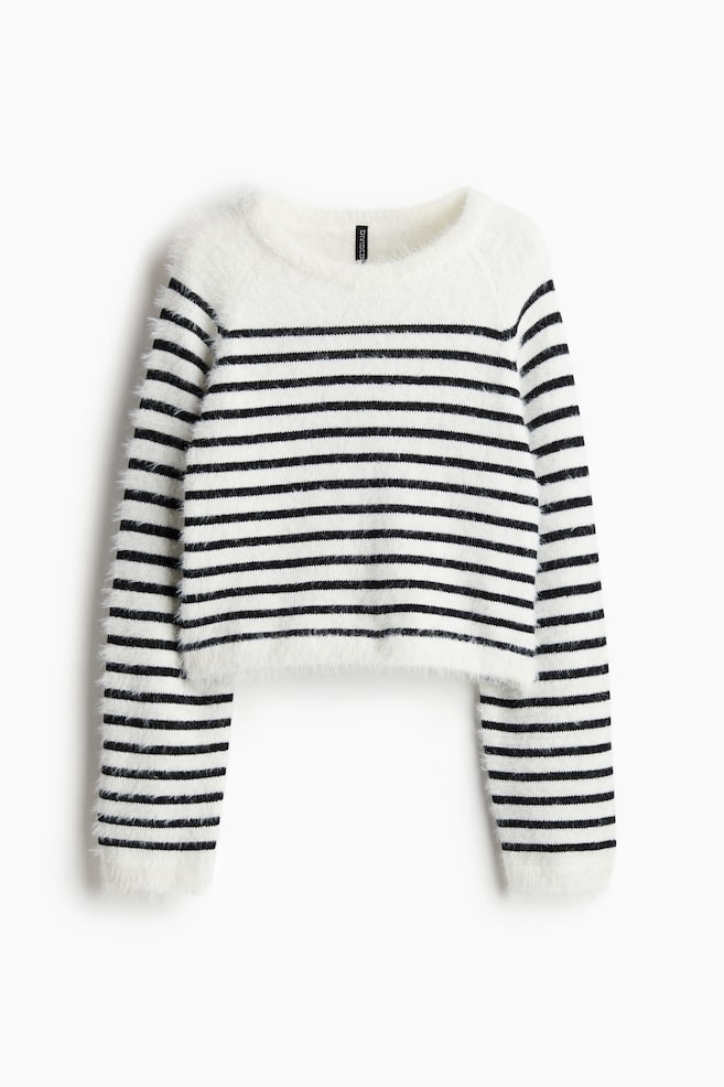 Fluffy-Knit Sweater - Cream/striped - 1