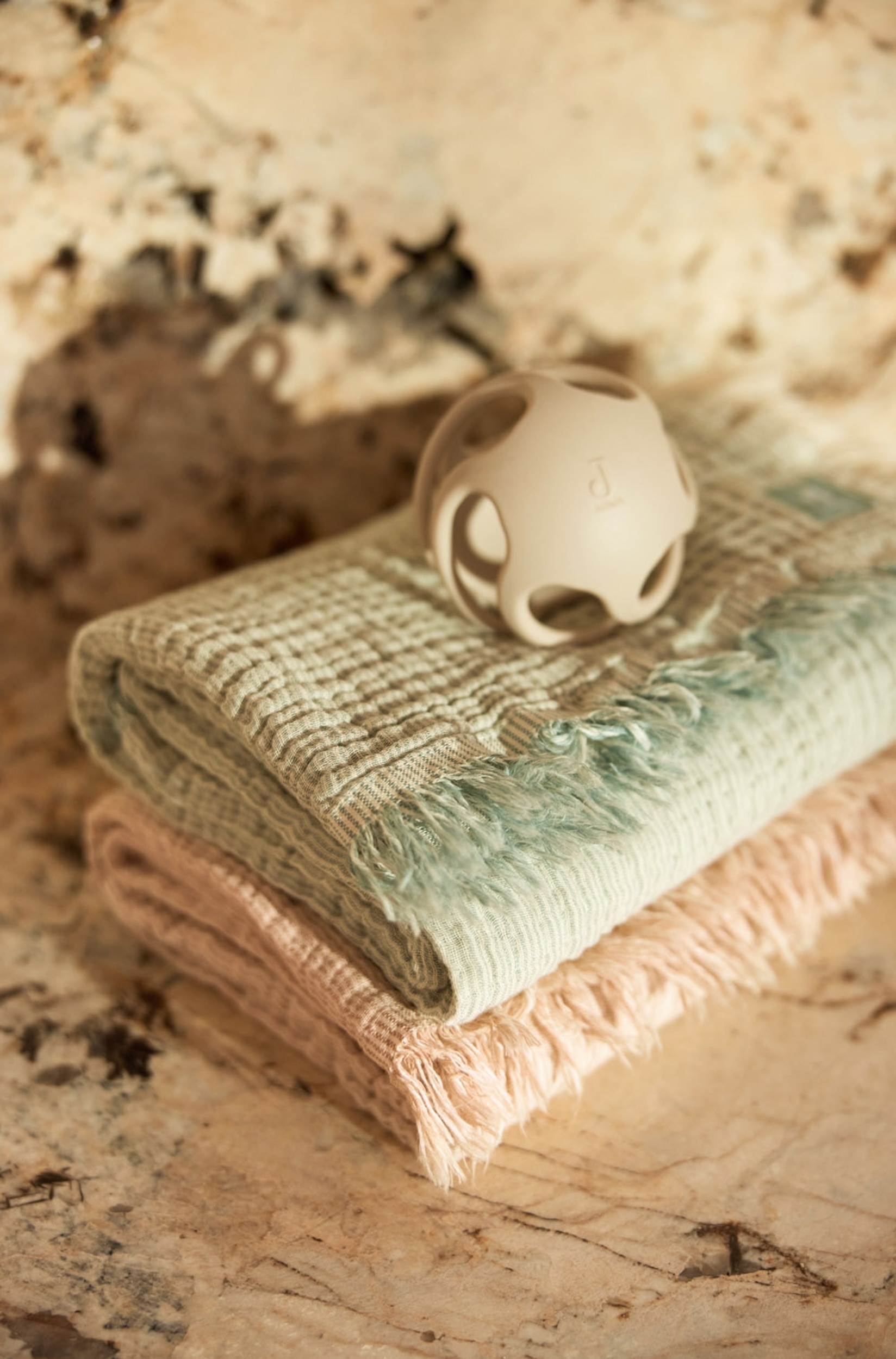 Couverture 120x120 - Fringe Stripe Gots - Fringe Stripe/sea Green/Fringe Stripe/biscuit