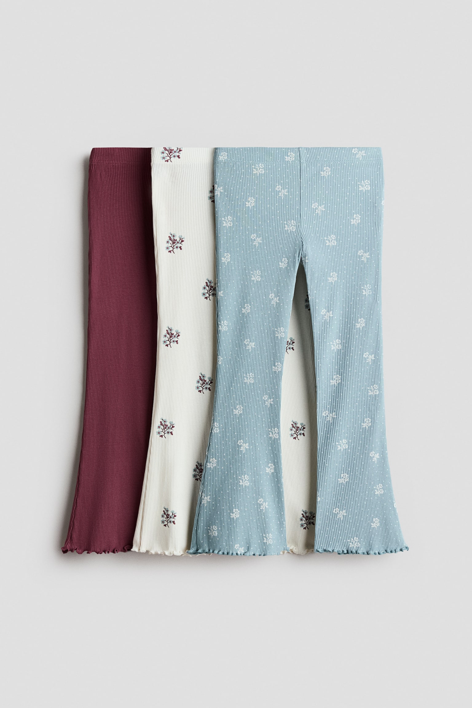 Pack de 3 leggings acampanados sobrehilados - Turquesa empolvado/Floral/Beige/Estampado de leopardo