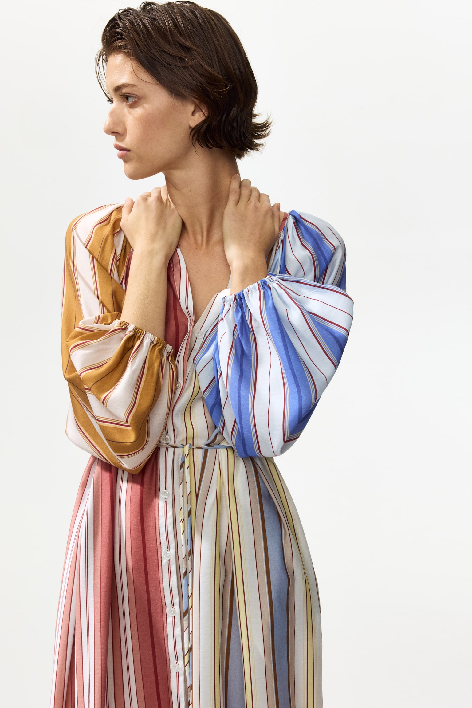 Loose-fit tie-belt dress - Multi-coloured/Striped/Blue - 5