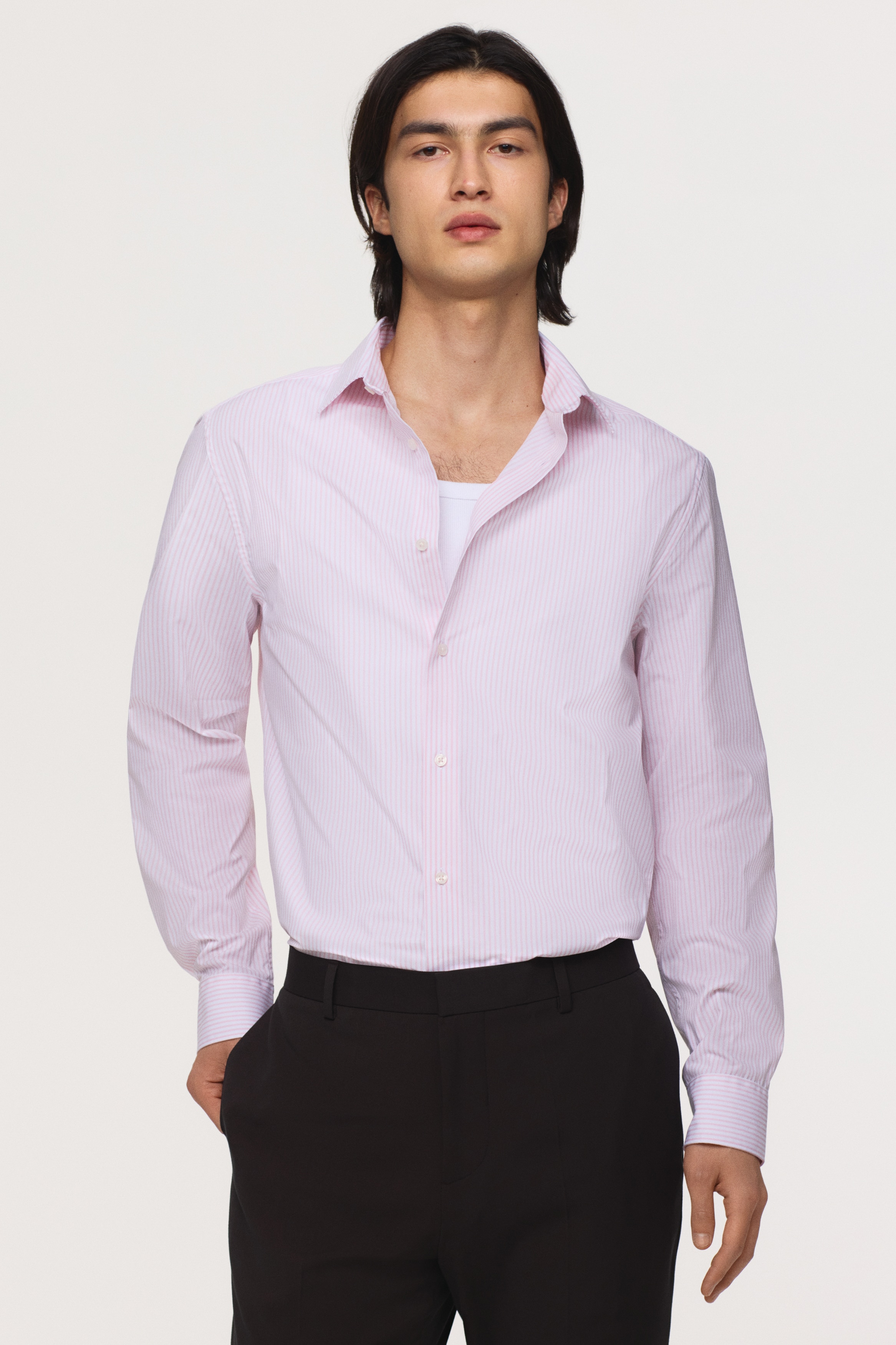 Slim Fit Easy-iron Shirt - Light pink/striped/White/Black/Light blue/Khaki green/Light blue/striped/Light blue/striped/Light blue/Dark brown