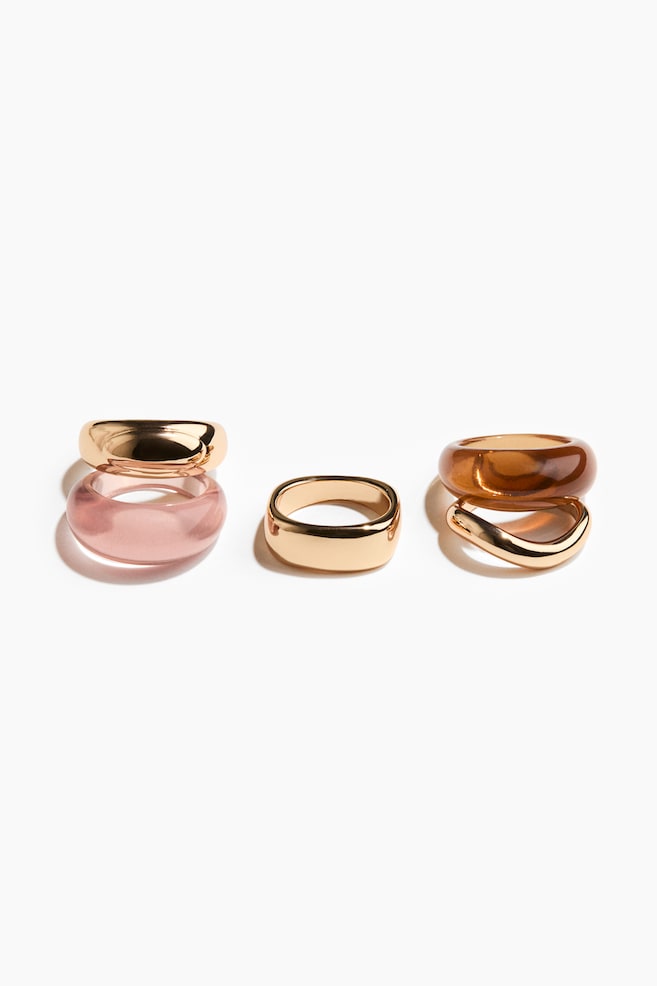 5-pack rings - Gold-coloured/Light pink - 1