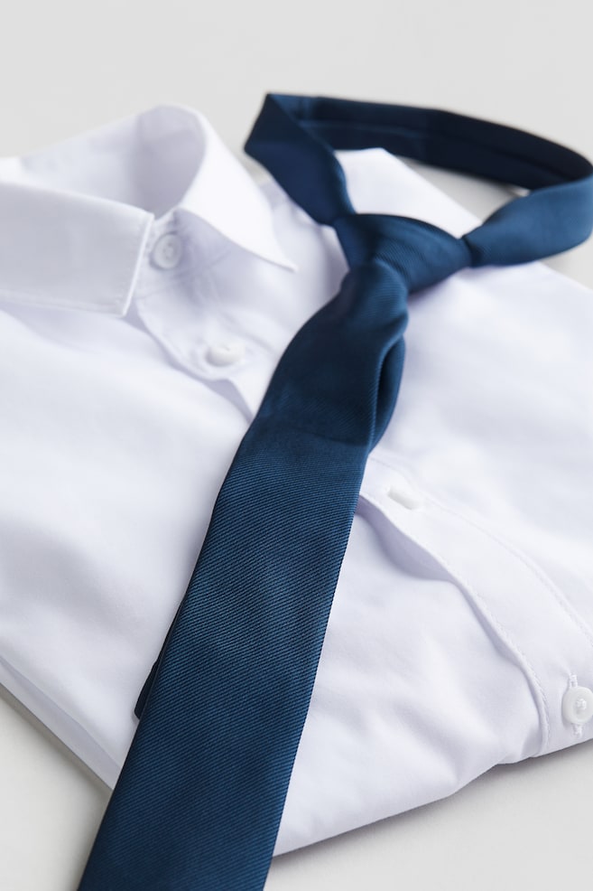 Skjorta med slips/fluga - Vit/Slips - 4