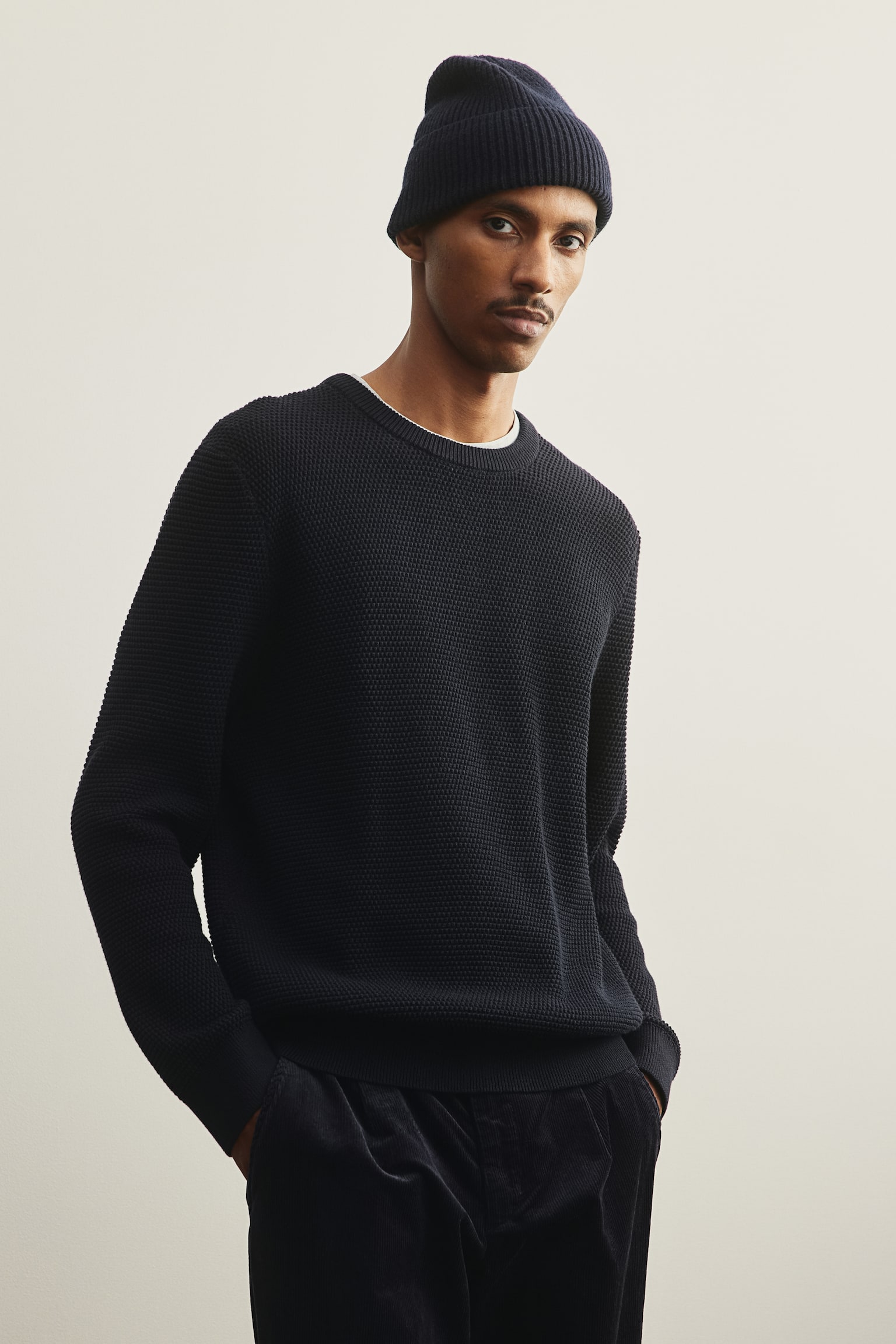 Regular Fit Waffled jumper - Navy blue/White - 3