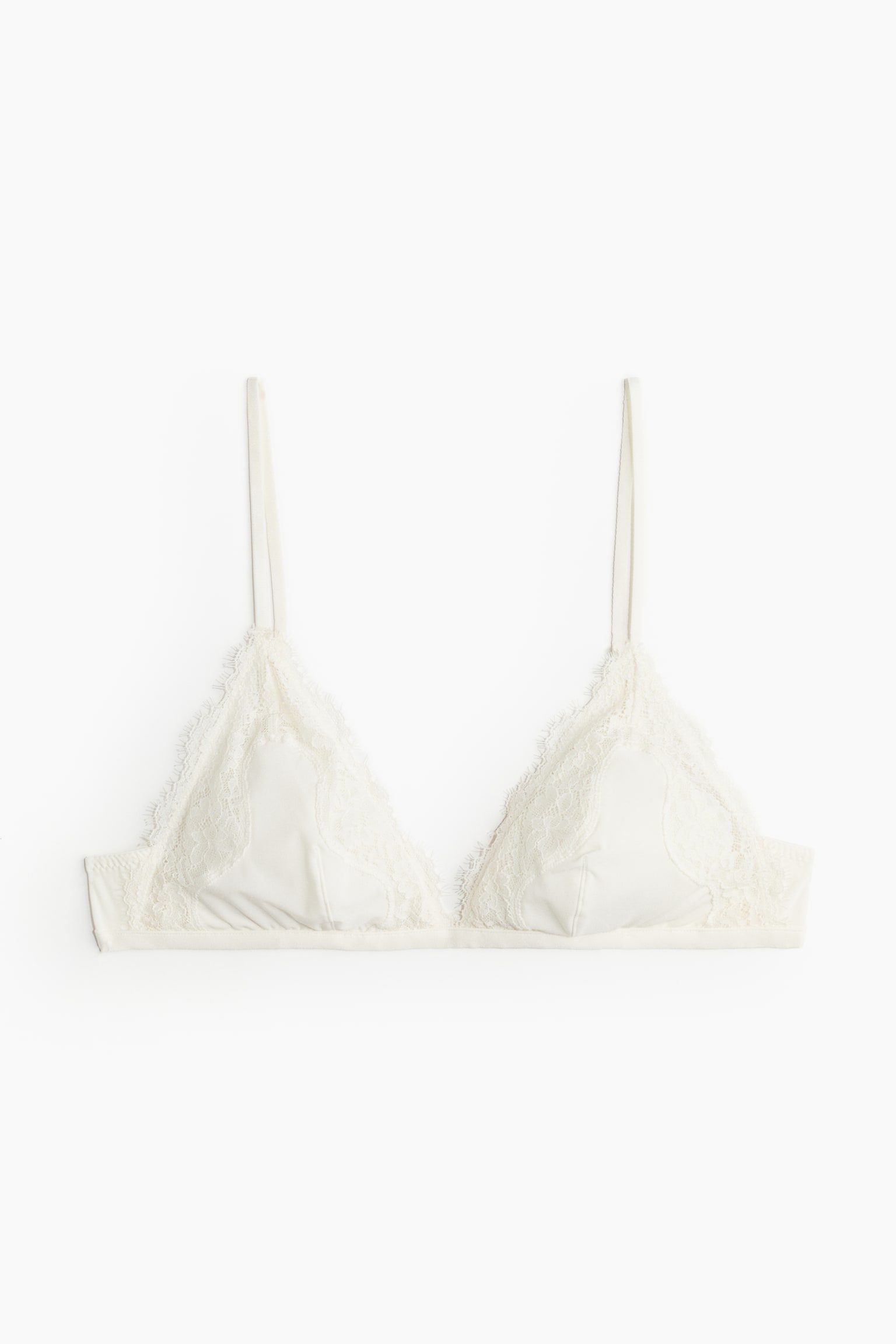 Padded lace-trimmed soft bra - White/Light khaki green - 1