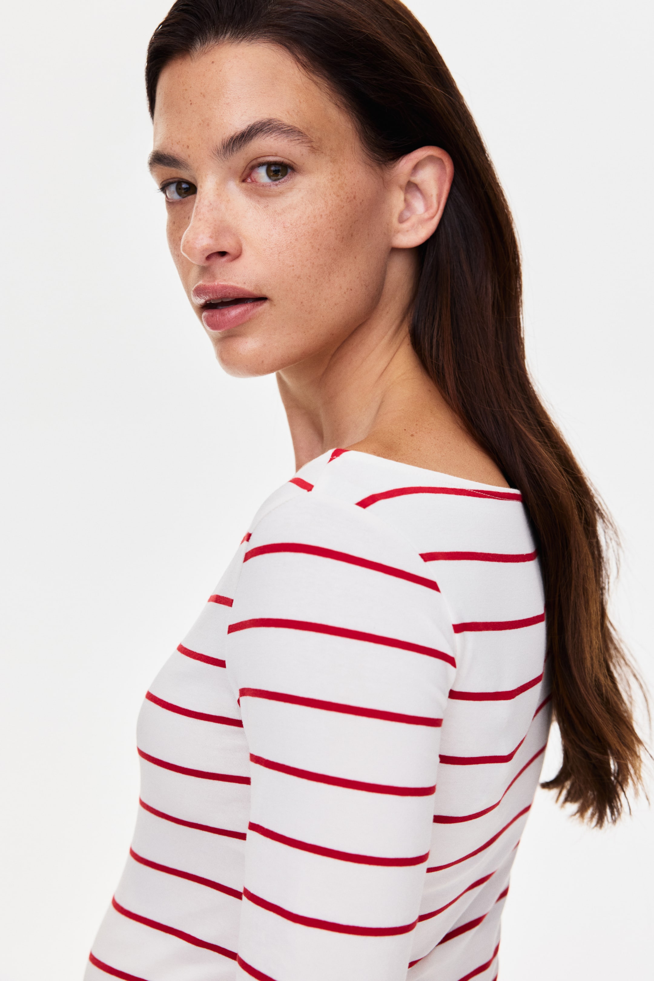 Women's Off White Horizontal Stripes Fitted Top