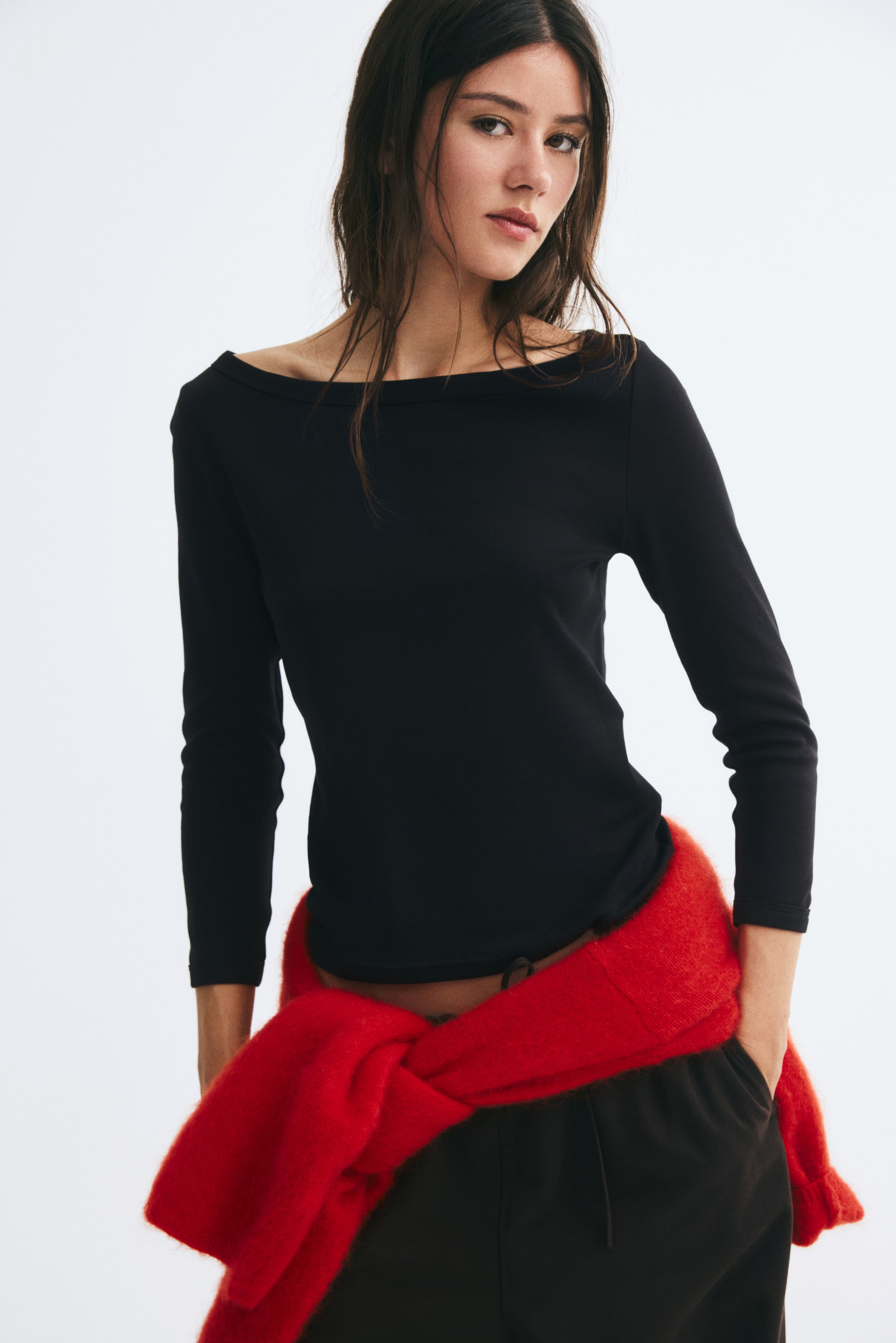 Long-Sleeved Boat-Neck Top