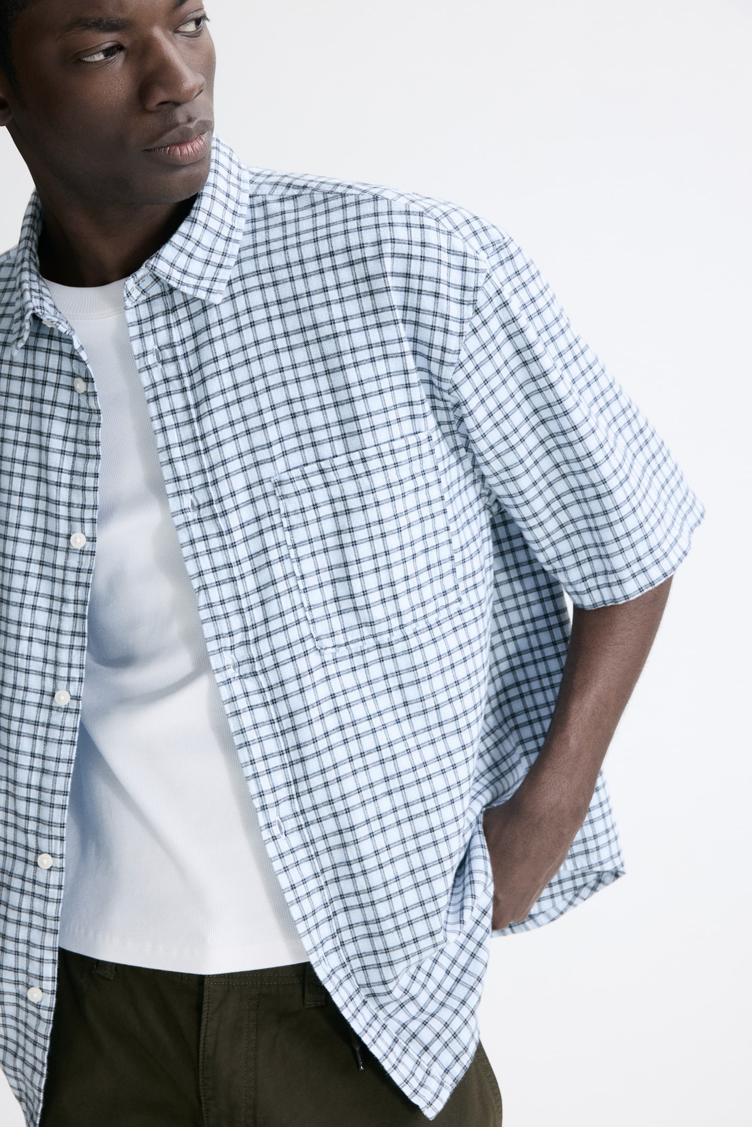 Relaxed Fit Cotton flannel shirt - Light blue/Checked/Light green/Checked - 6