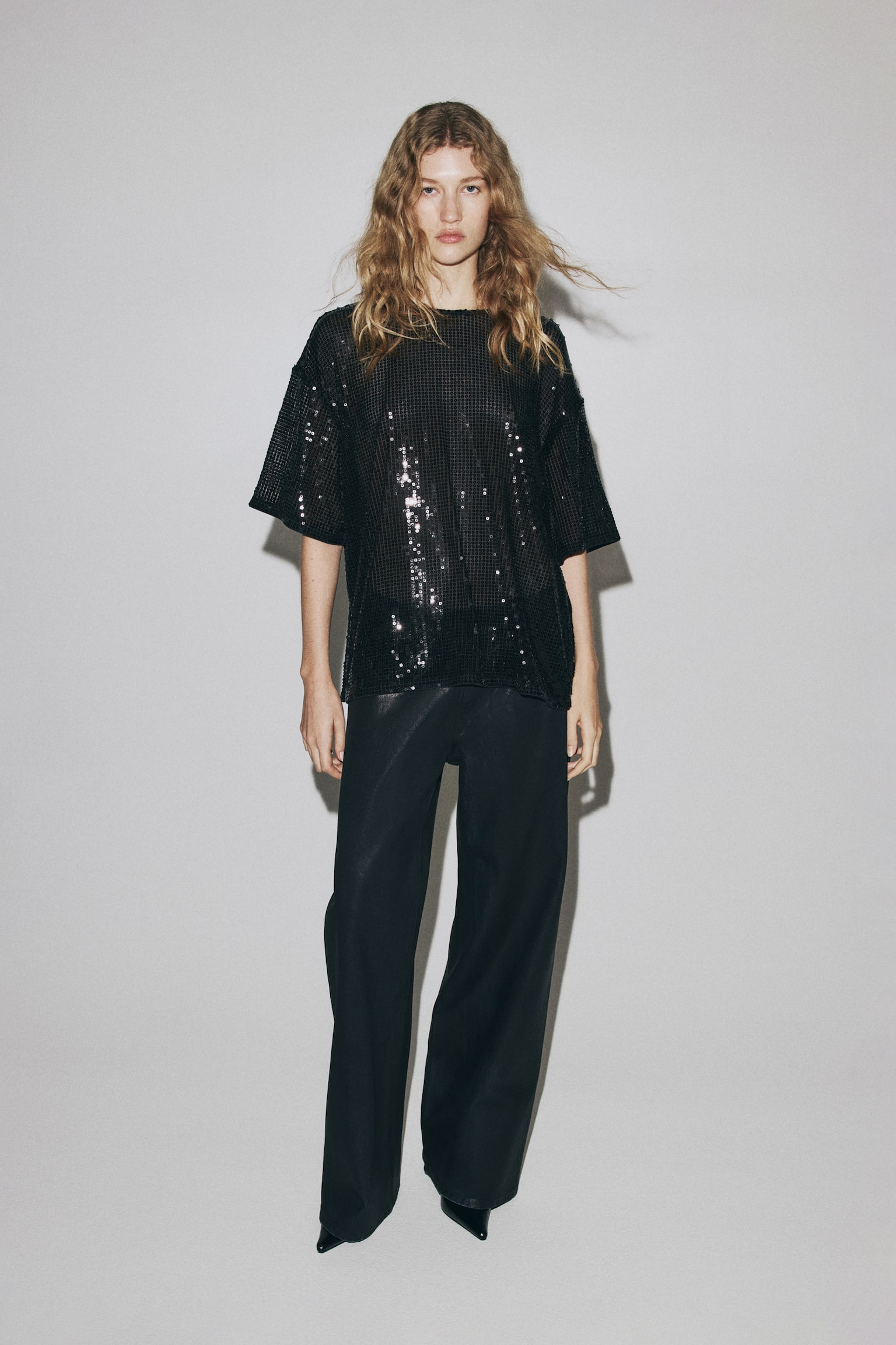 Oversized sequined top - Black/Brown - 4
