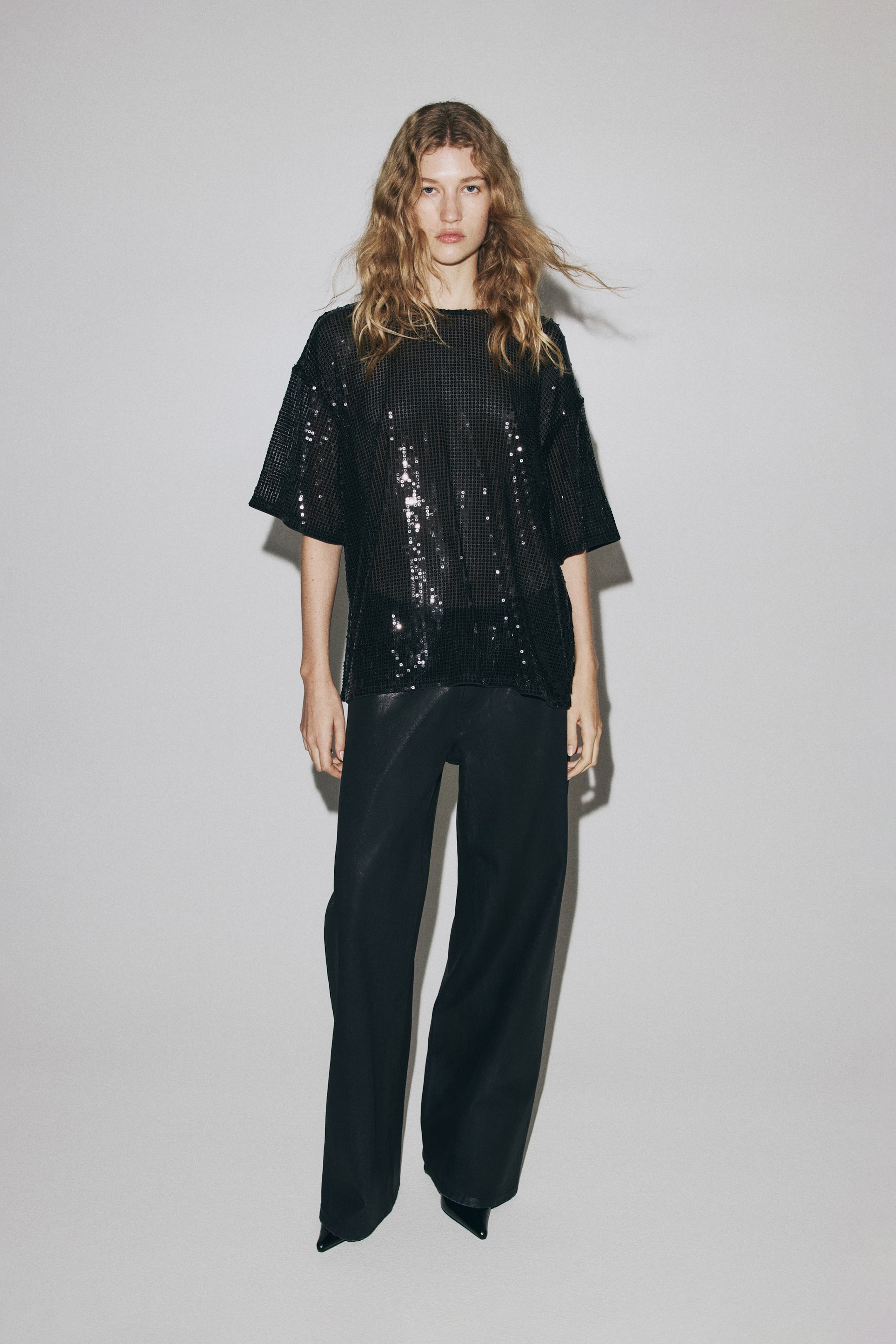 View larger image: Oversized Sequined Top - Black - Ladies | H&M US 3