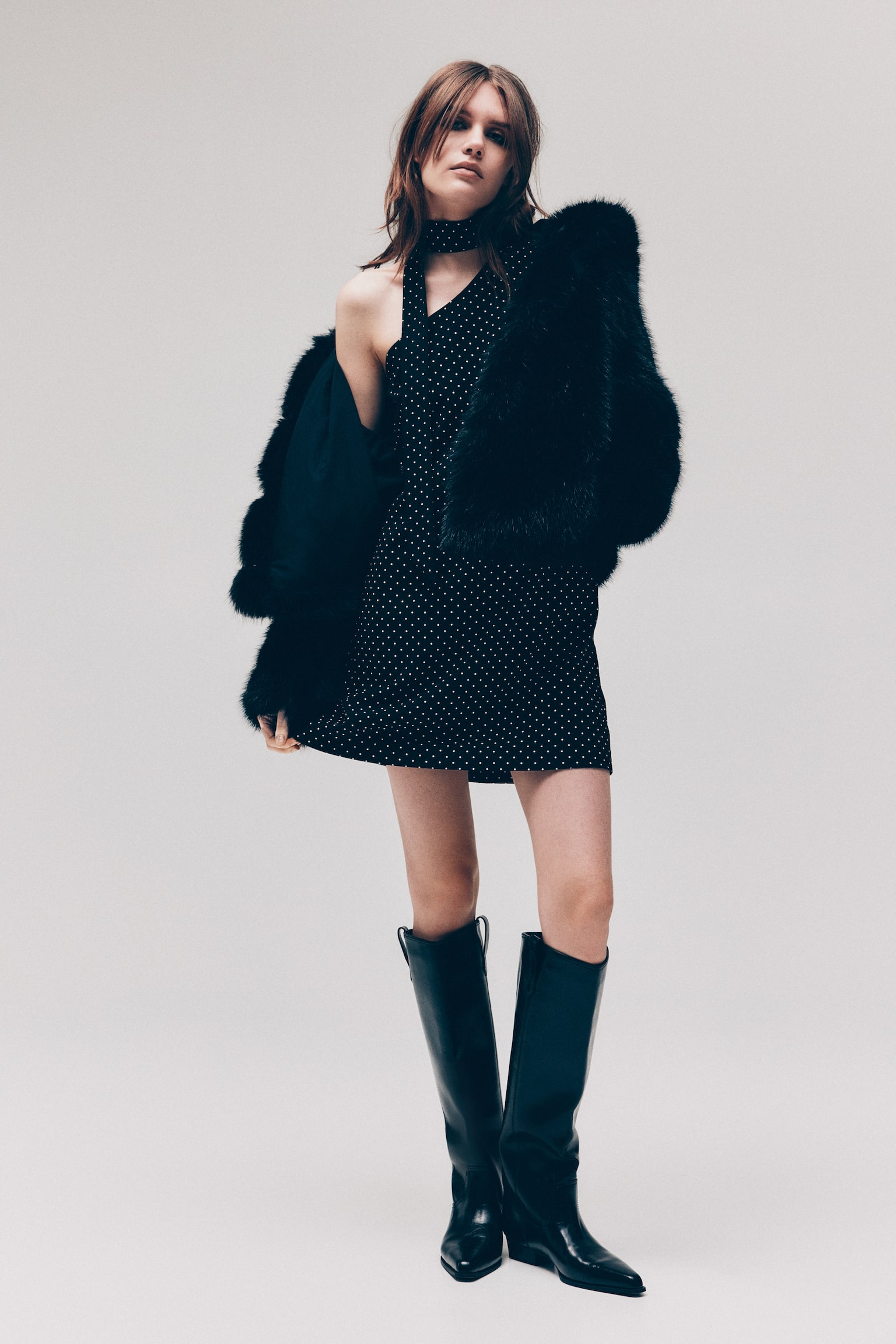 One-shoulder dress - Black/Spotted - 1