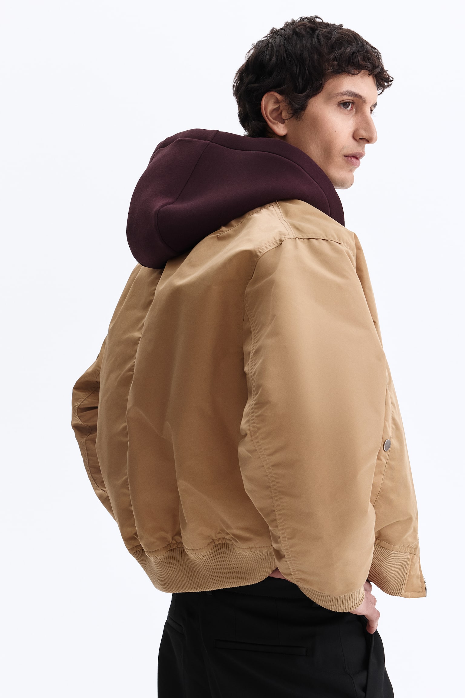 Padded nylon bomber jacket - Dusty beige/Black/Light brown - 4