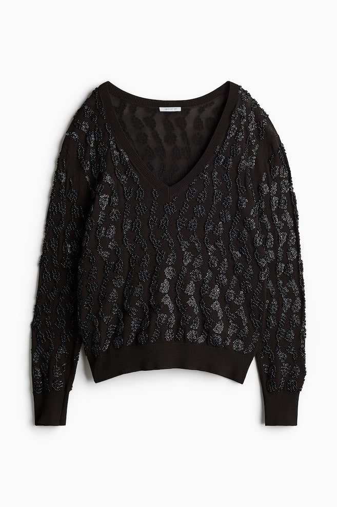 Pullover mit Perlenverzierungen - Dunkelbraun - 1