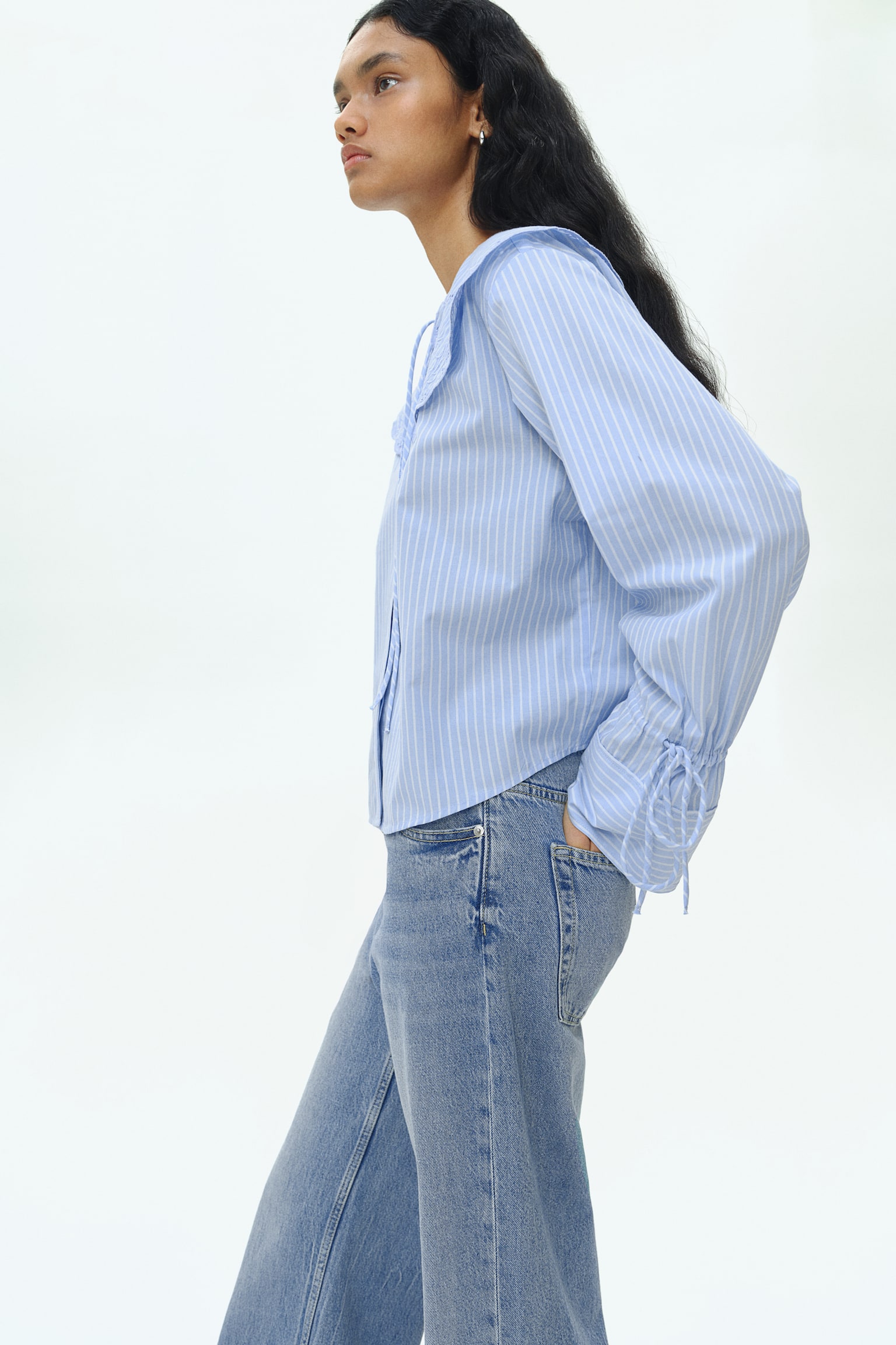 Broderie anglaise-detail poplin blouse - Light blue/Striped/White - 6