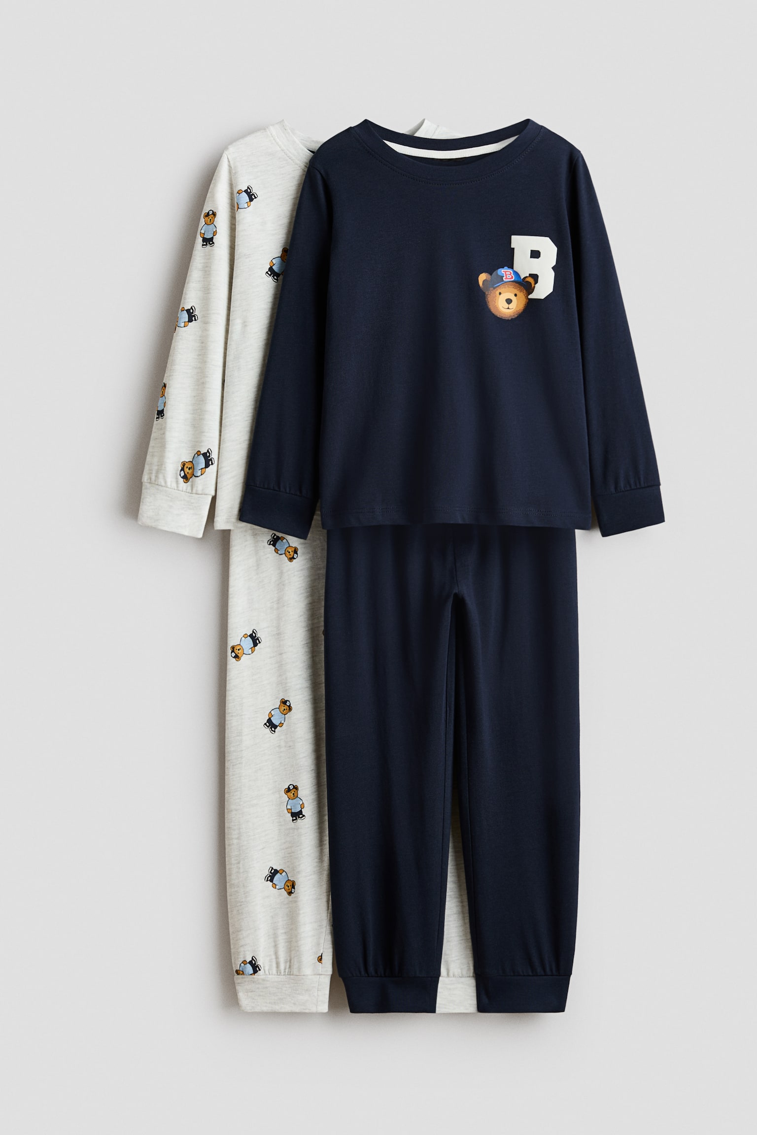 2-pack printed cotton pyjamas - Navy blue/Teddy bears/Light dusty turquoise/Space/Light yellow/Vehicles/Light grey marl/Green striped/Navy blue/Space - 1