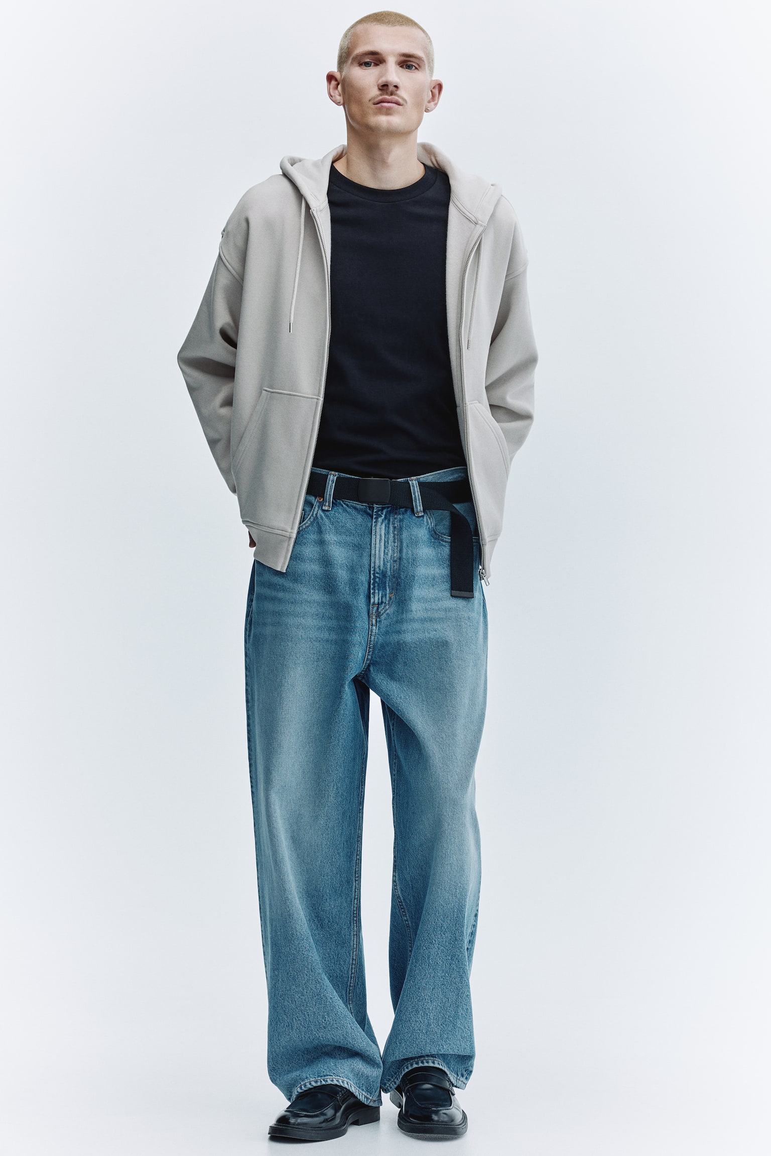 Veste zippée Loose Fit avec capuche - Gris clair/Noir/Gris chiné/Bleu foncé/Vert kaki/Bleu clair/Gris foncé/Marron/Whitw - 3