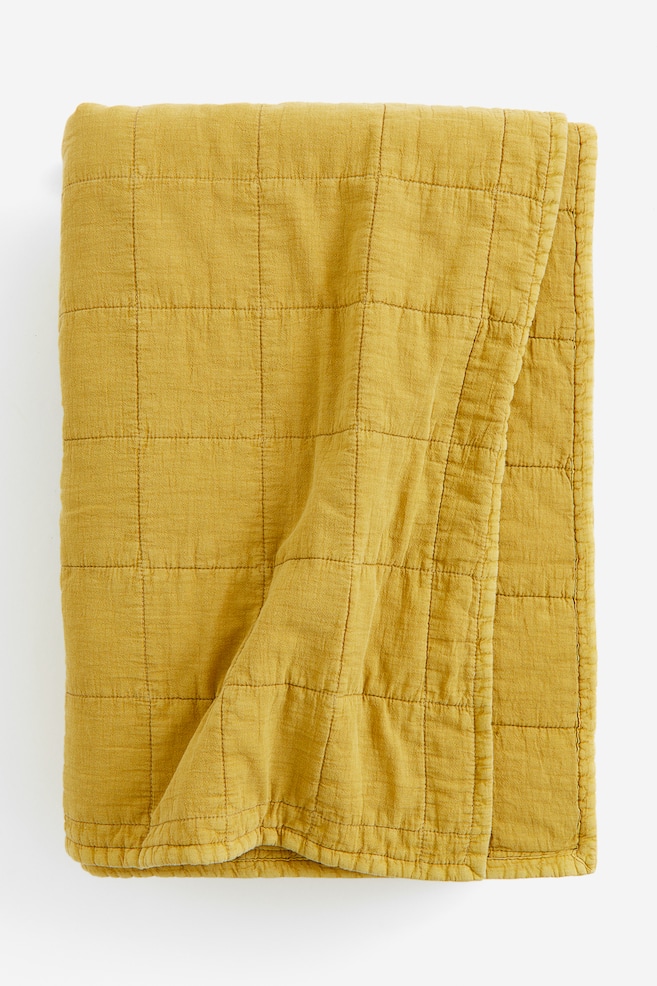 Quilted bedspread - Dark yellow/Light beige/Sage green - 1