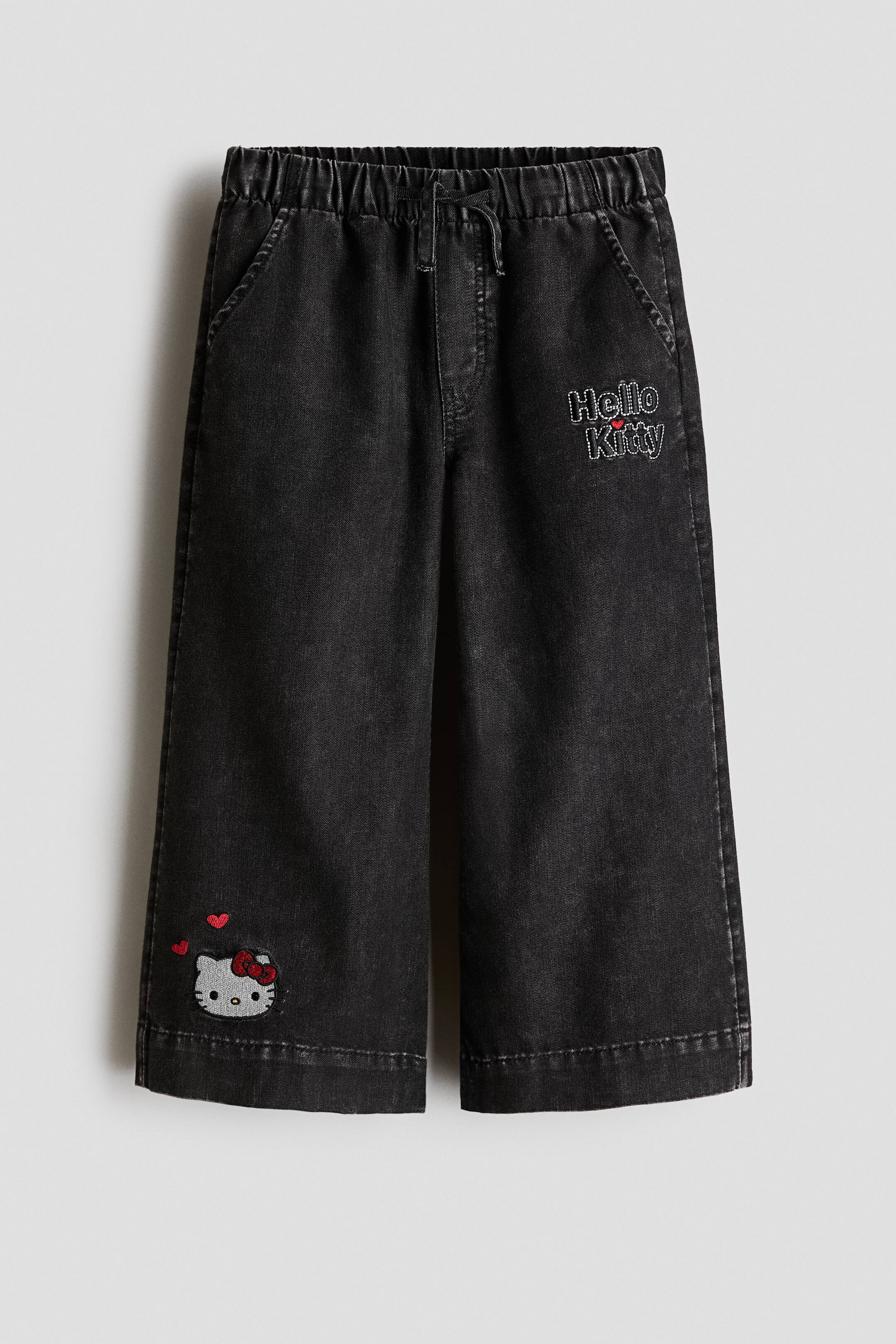 View larger image: Embroidered denim joggers - Denim black/Hello Kitty - Kids | H&M 1