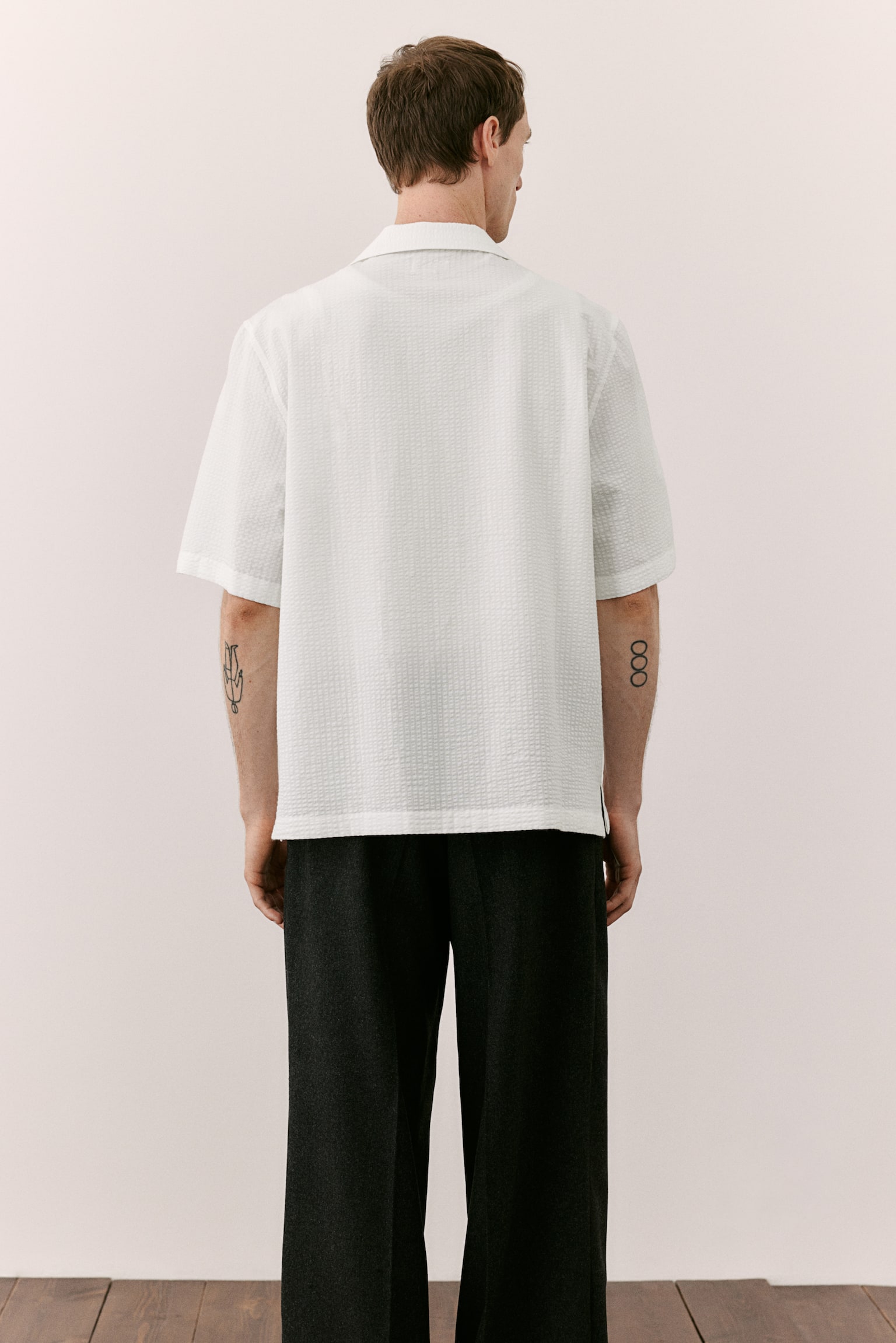 Regular Fit Seersucker shirt - White/Navy blue - 4