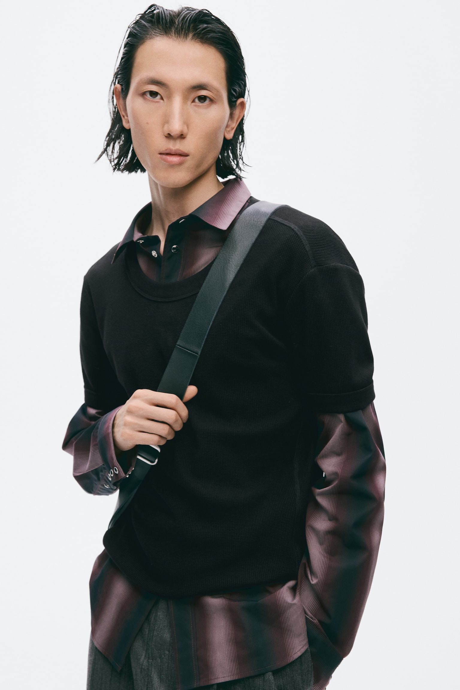 Мужская футболка H&M Slim-Fit Waffled Cotton, цвет: Чёрный — фото 3