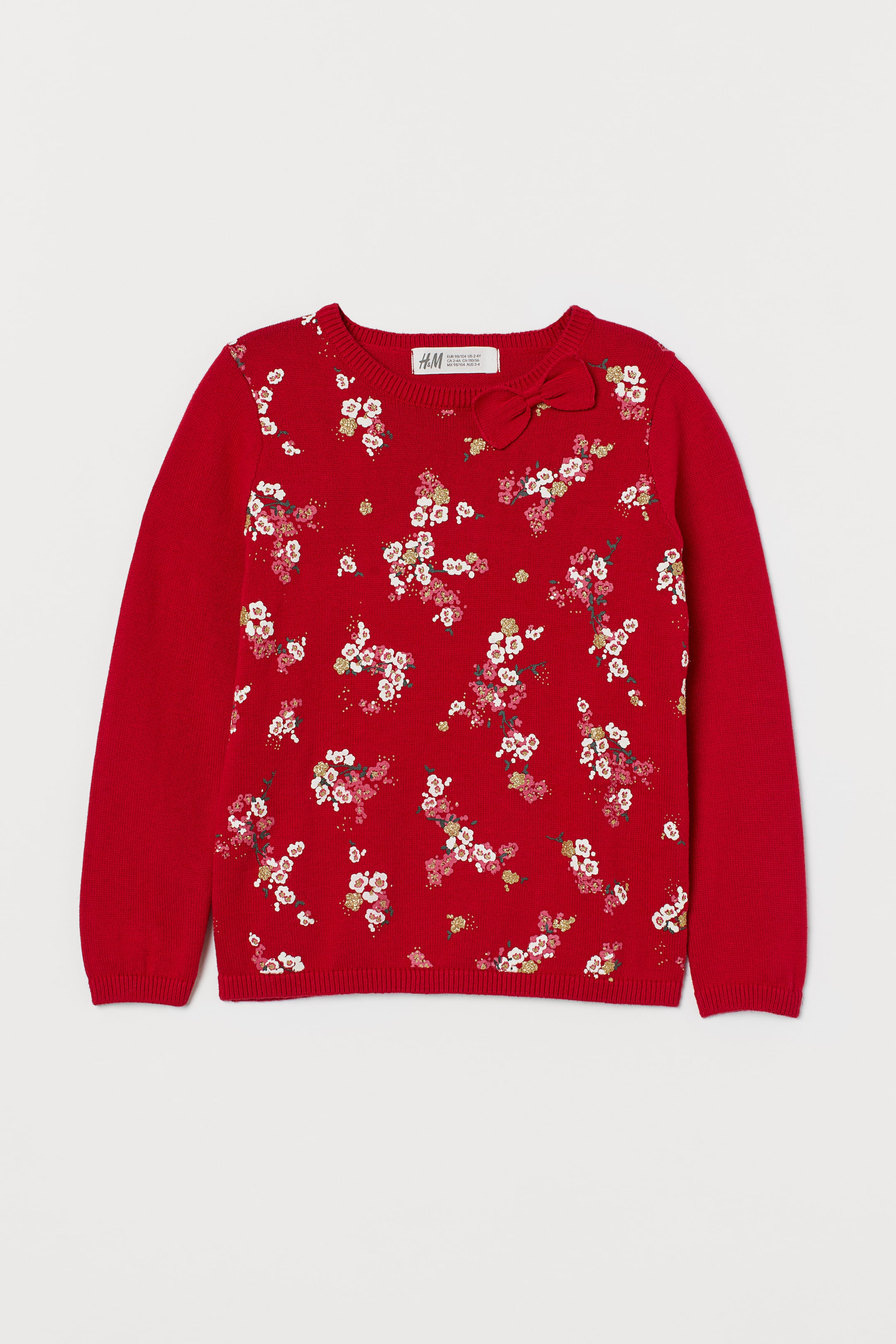 Agrandir l'image: Pull en maille de coton - Rouge/fleurs de cerisier - ENFANT | H&M BE 1