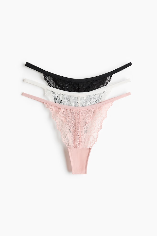 Pack de 3 bragas Thong de encaje - Rosa claro/Negro/Blanco/Negro/Blanco/Rosa claro/Negro/Burdeos/Rosa claro/Blanco/Blanco/Azul/Rosa empolvado/Rosa empolvado/Blanco - 1