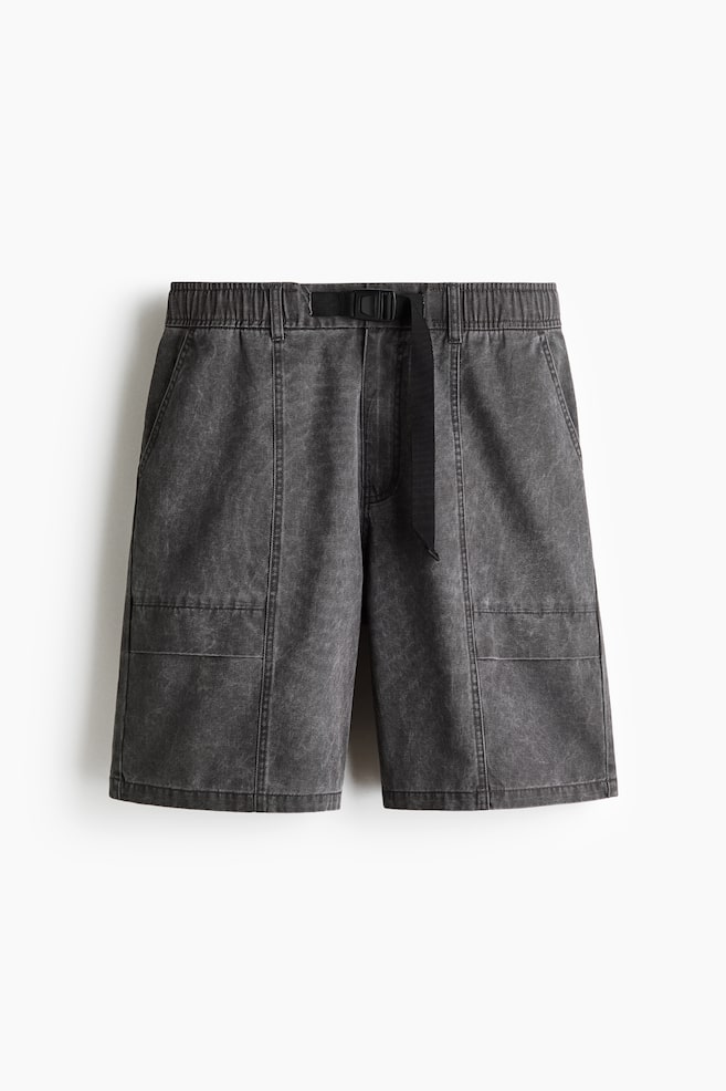 Loose-Fit Belted Cotton Utility Shorts - Dark gray/Brown - 1