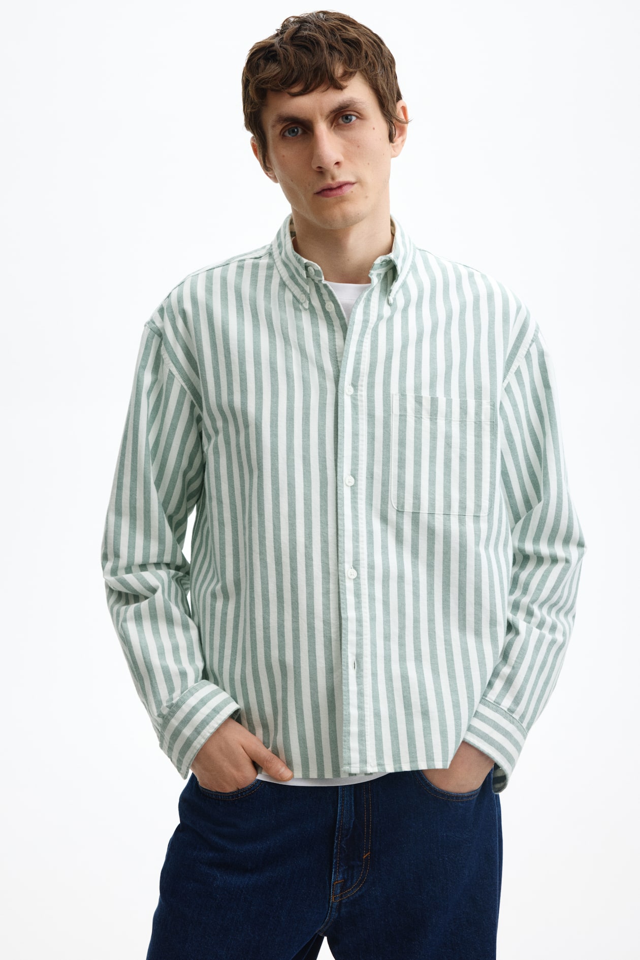 Men - Dark Blue Relaxed-Fit Oxford Shirt - Size: XXL - H&M