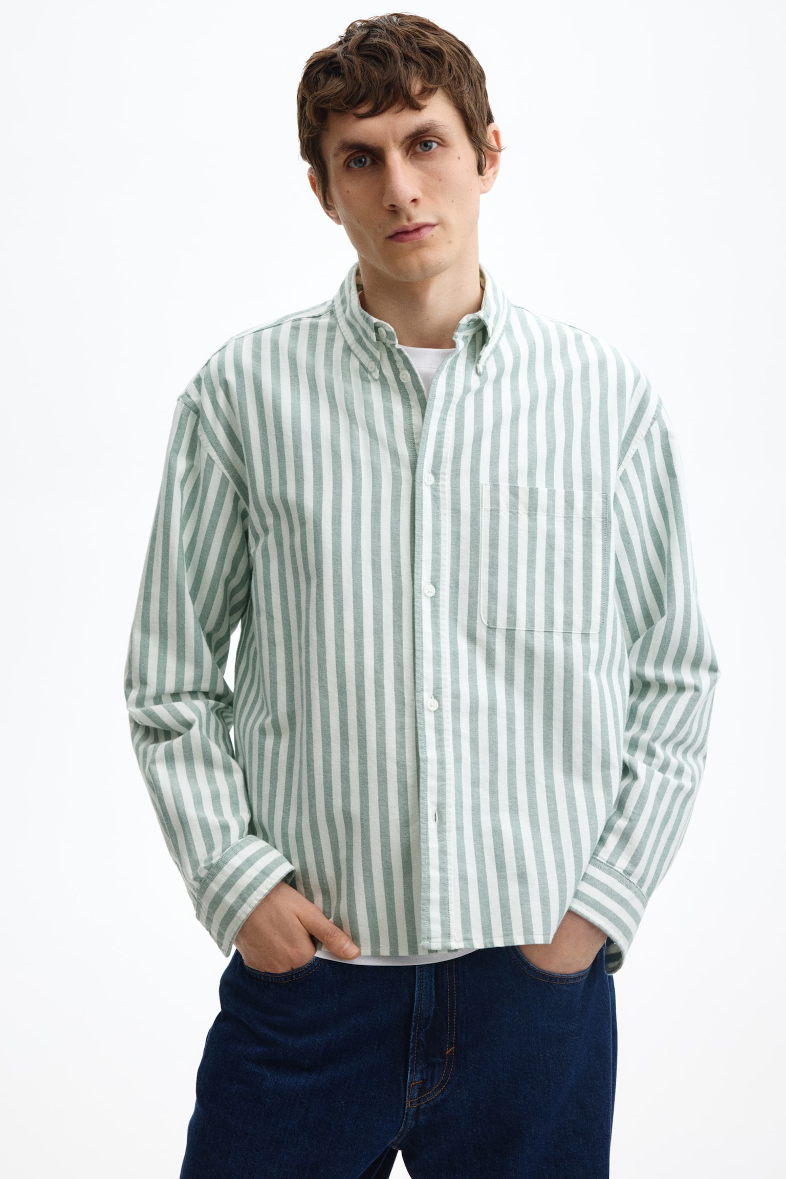 Camisa Oxford Relaxed Fit - Verde/Rayas/Blanco/Azul oscuro/Rojo - 1
