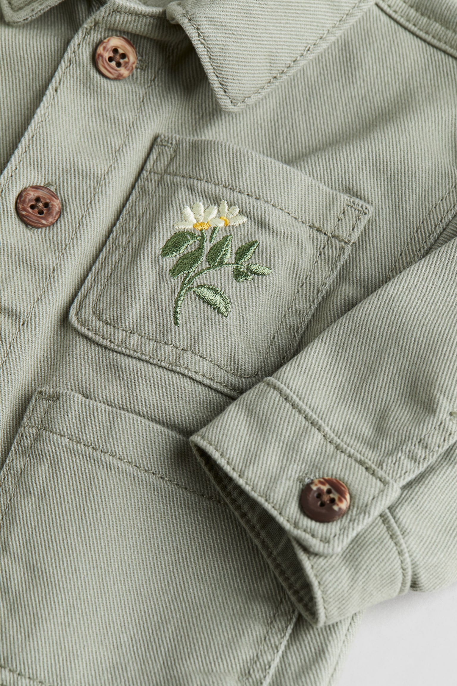 Embroidered Design Shirt Jacket - Light khaki green/Flowers - 2