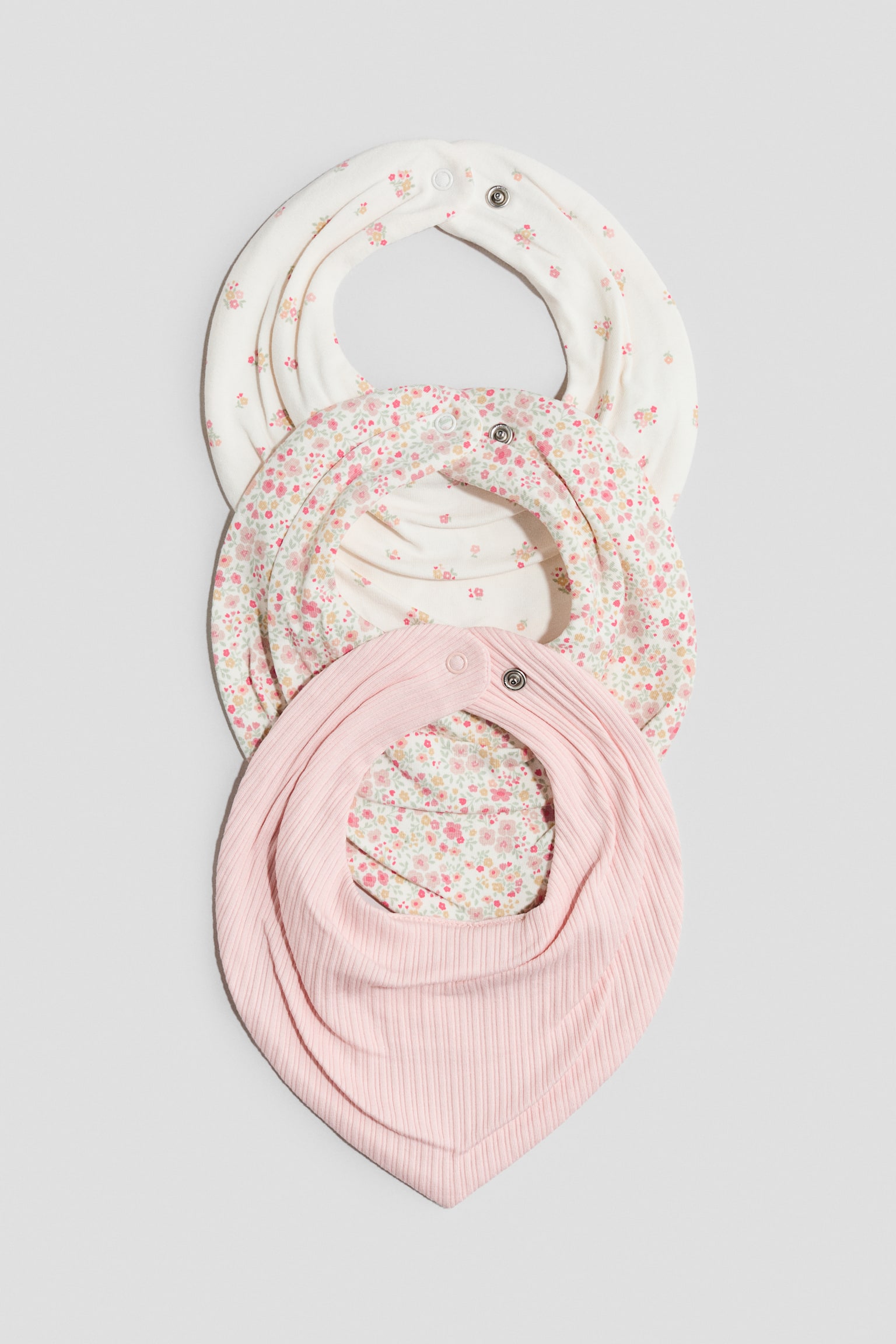 Pack de 3 pañuelos triangulares en canalé - Rosa claro/Floral/Blanco natural/Beige grisáceo