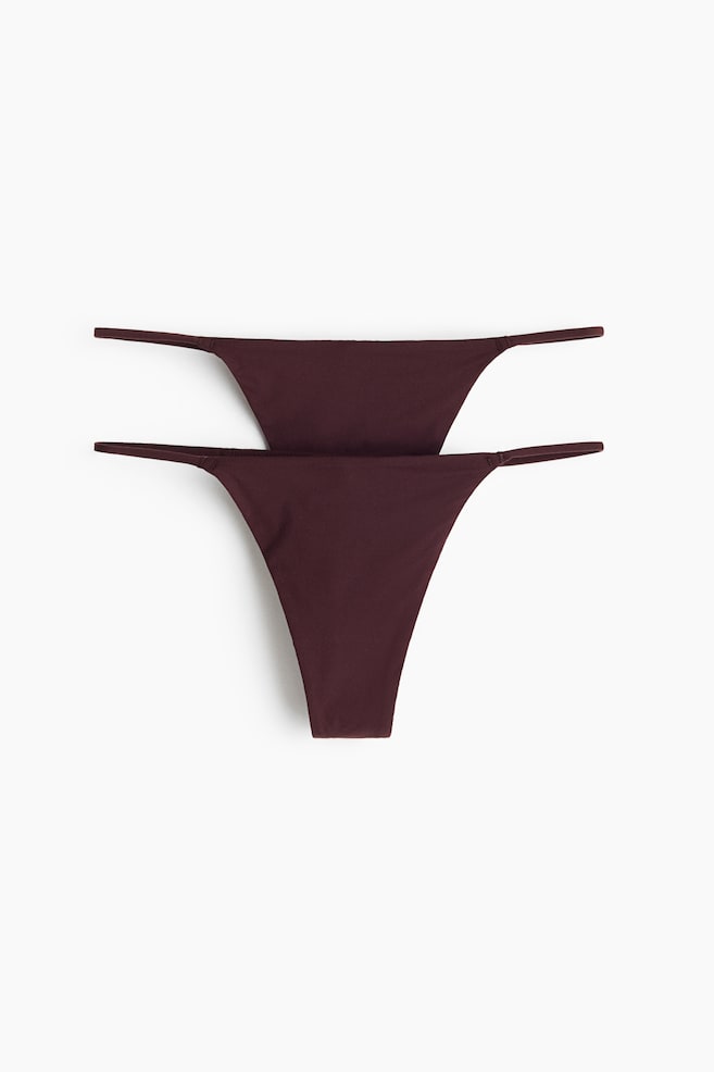 2-pack jersey tanga thong briefs - Dark brown/Cream - 1