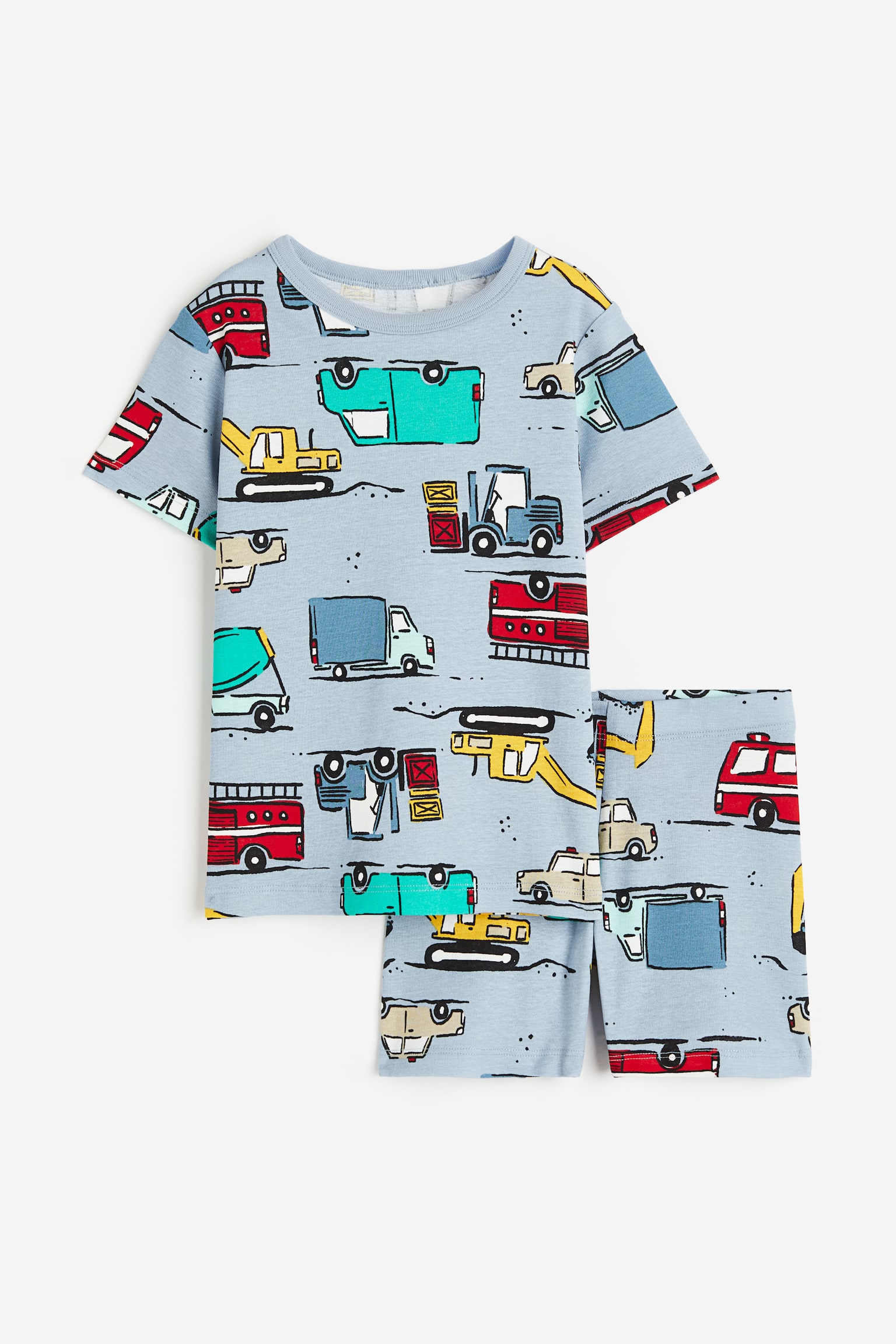 Jersey pyjamas - Light blue/Trucks/Dark green/Dinosaurs/Light blue/Patterned - 1