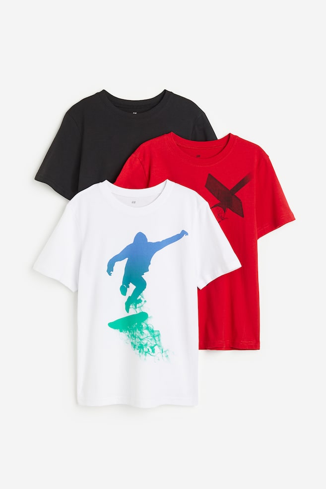 3-pak T-shirt i bomuld - Rød/Sports/Lysegul/Salviegrøn/Sort/Graffiti/Grålilla/Gråmeleret/dc/dc - 1